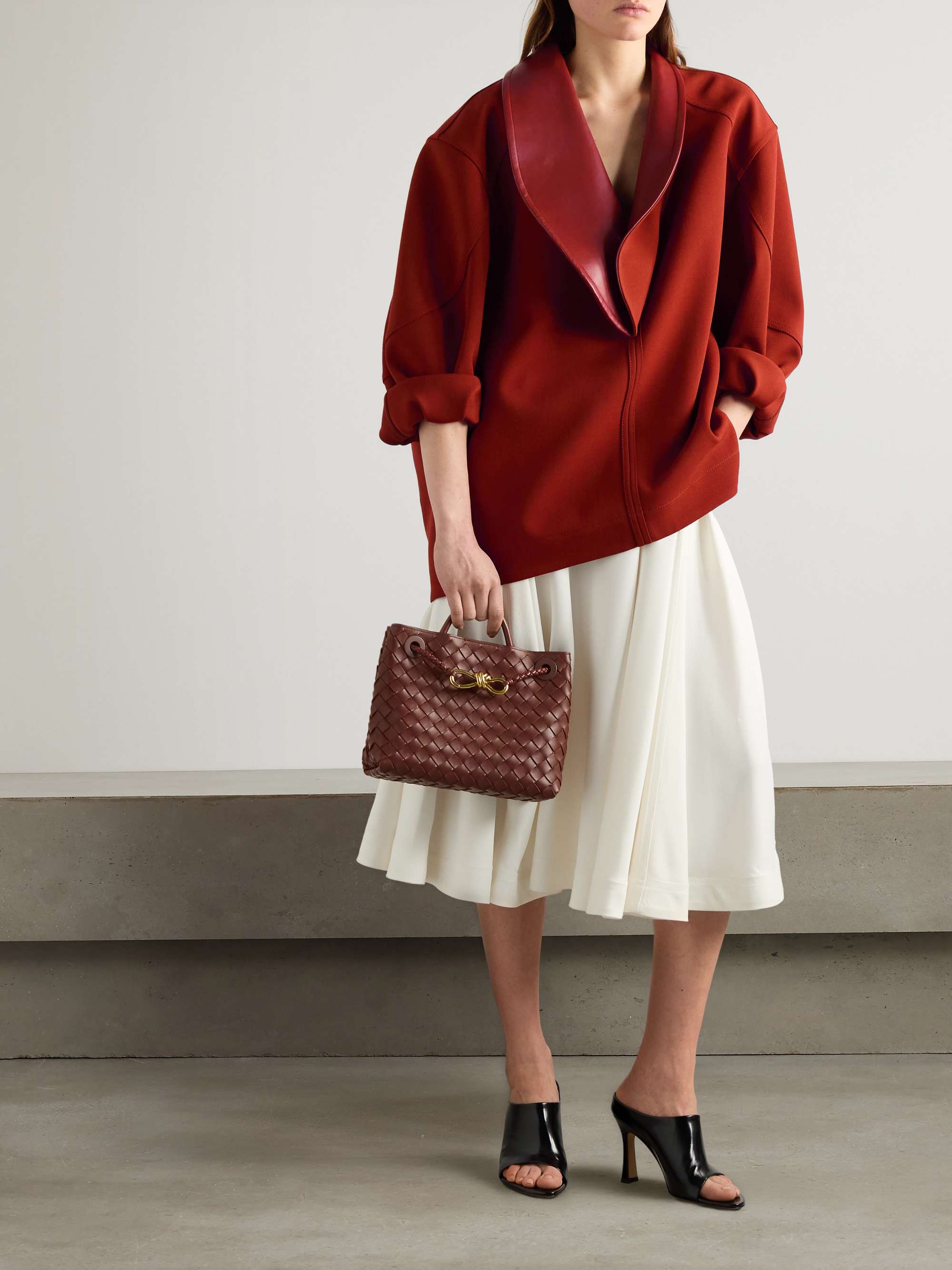 Oversized leather-trimmed cotton-blend crepe blouse view
