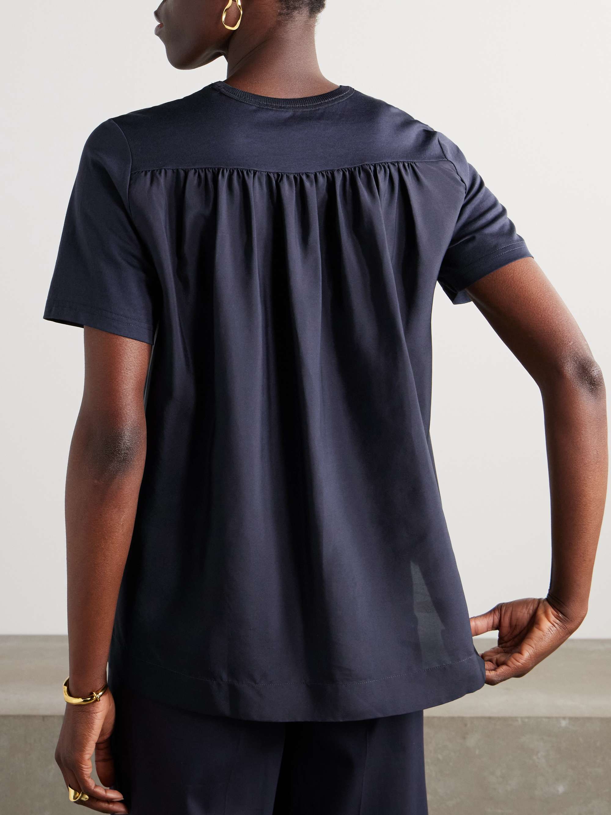Pleated cotton and silk-blend jersey and gathered silk-habotai T-shirt view