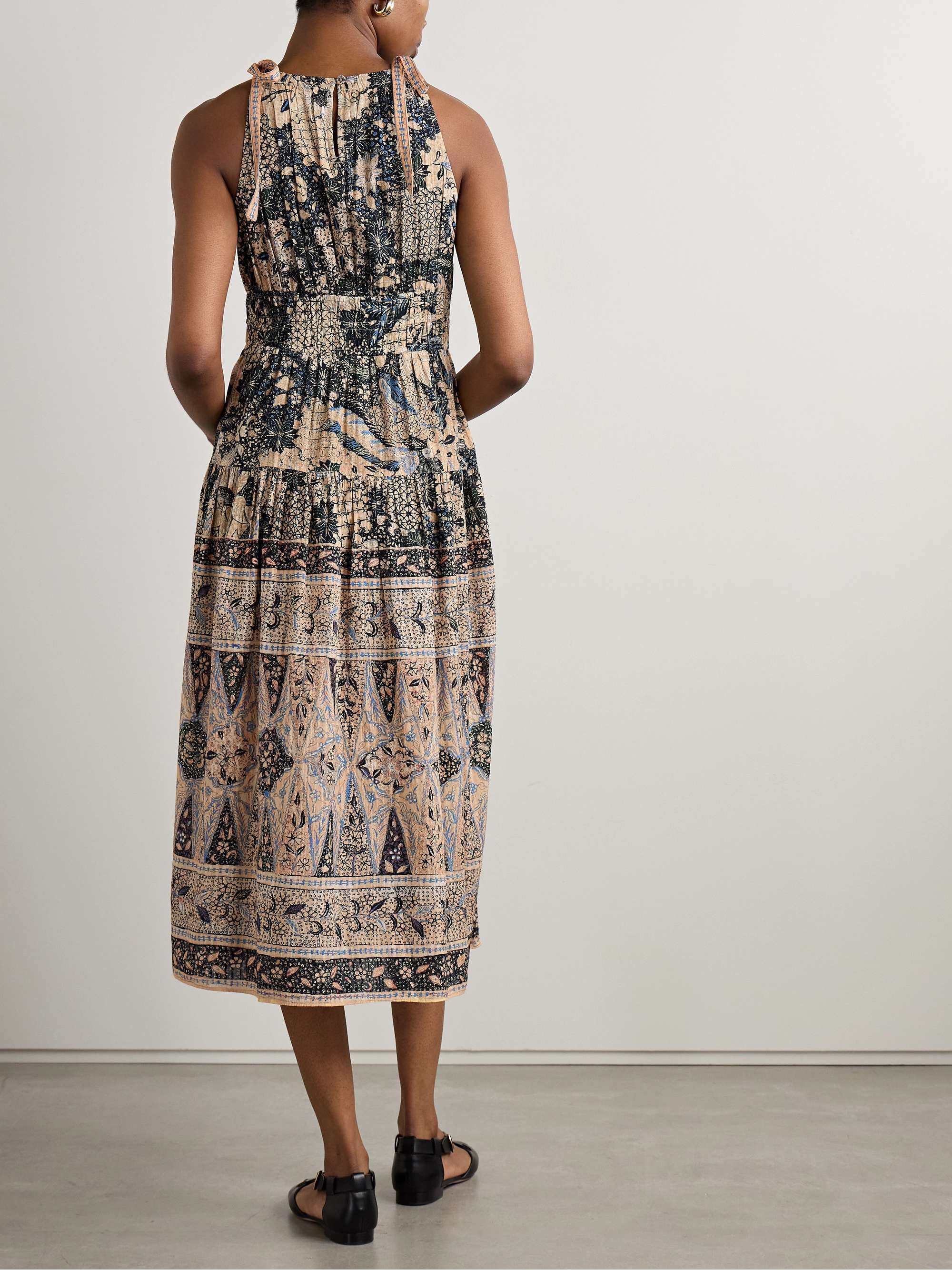 Essie smocked tiered printed cotton-blend voile midi dress view