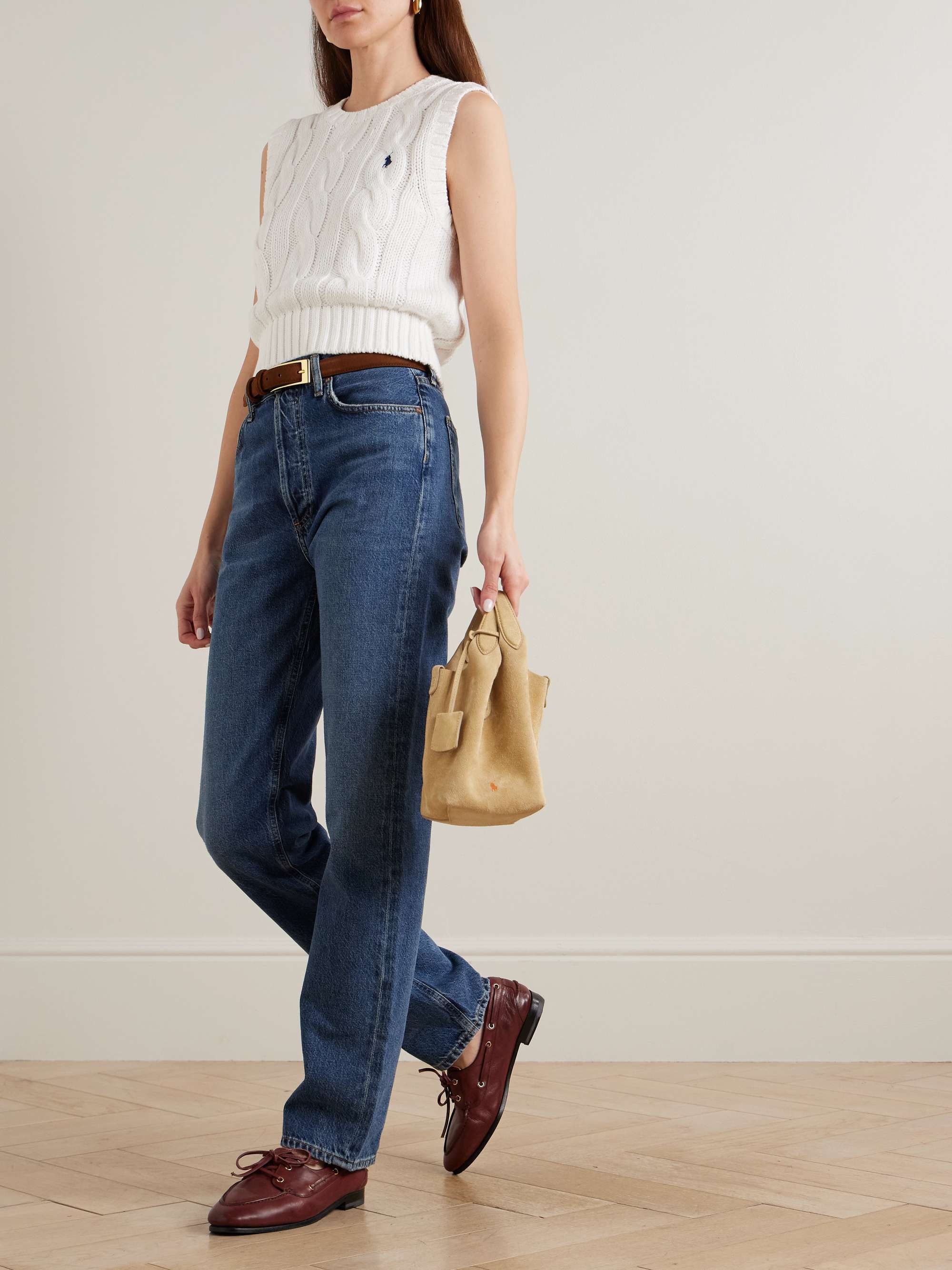 Embroidered cable-knit cotton vest view