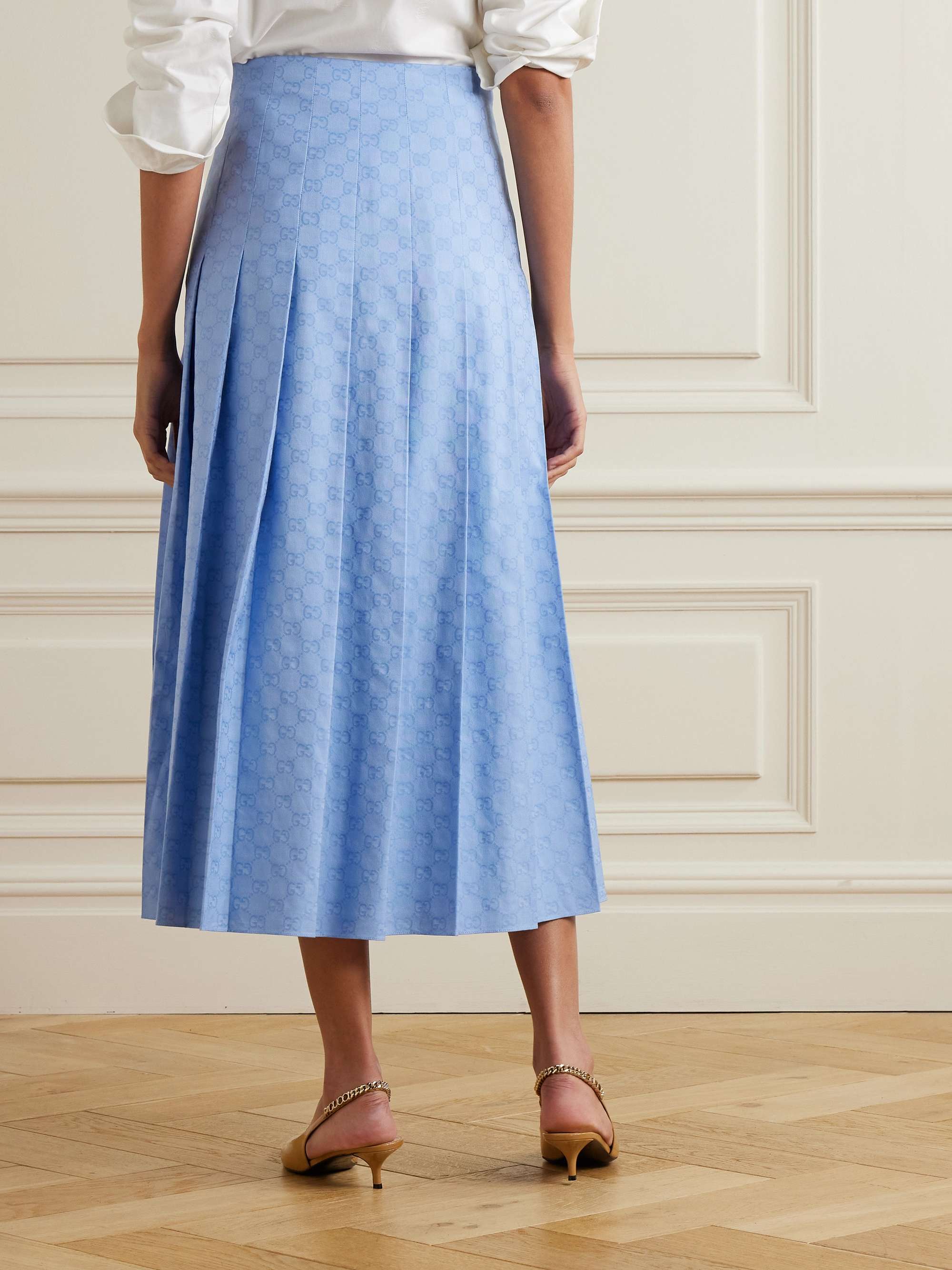 Pleated cotton Oxford-jacquard midi skirt view