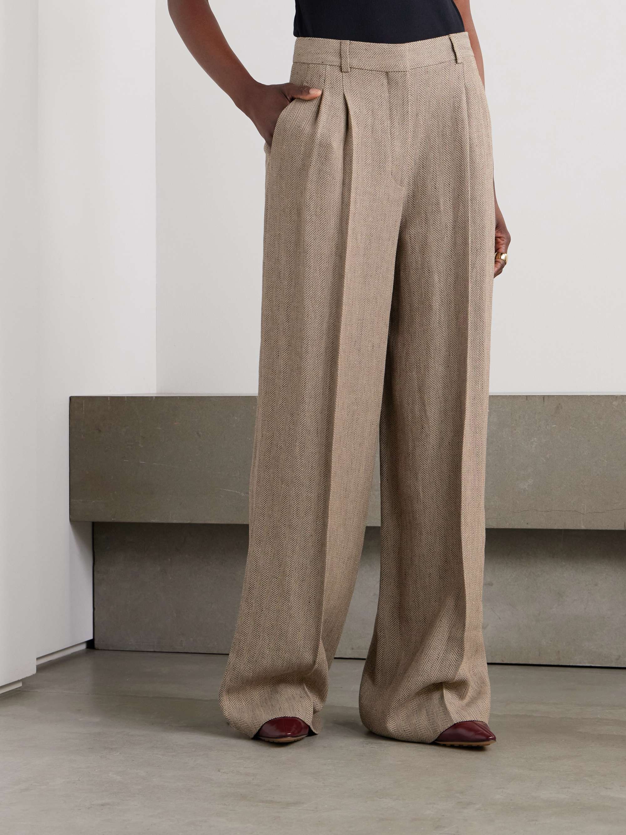 Nyack pleated herringbone linen wide-leg pants view