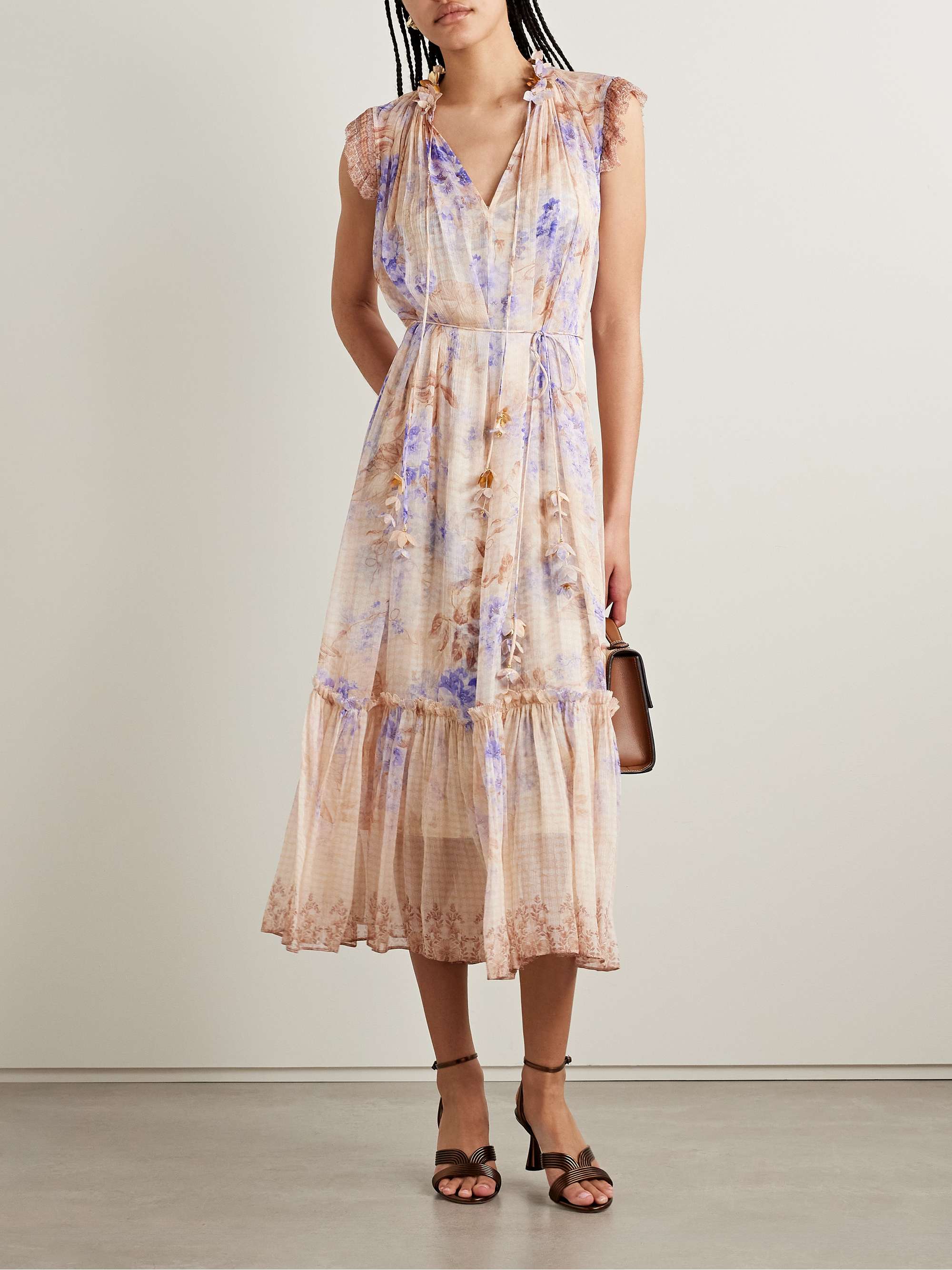 Dawning appliquéd floral-print crepon midi dress view