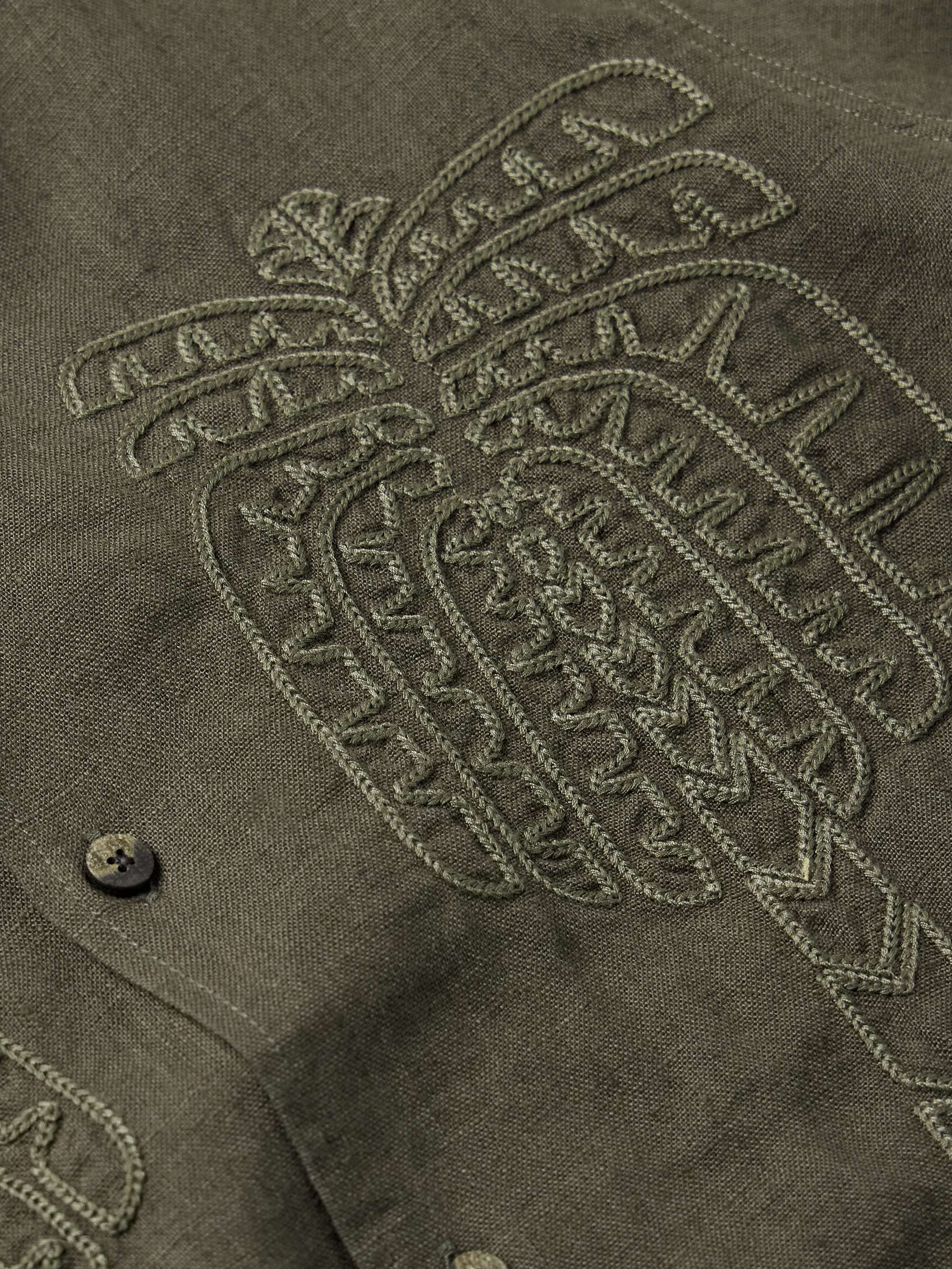 Flavio Camp-Collar Embroidered Linen Shirt view