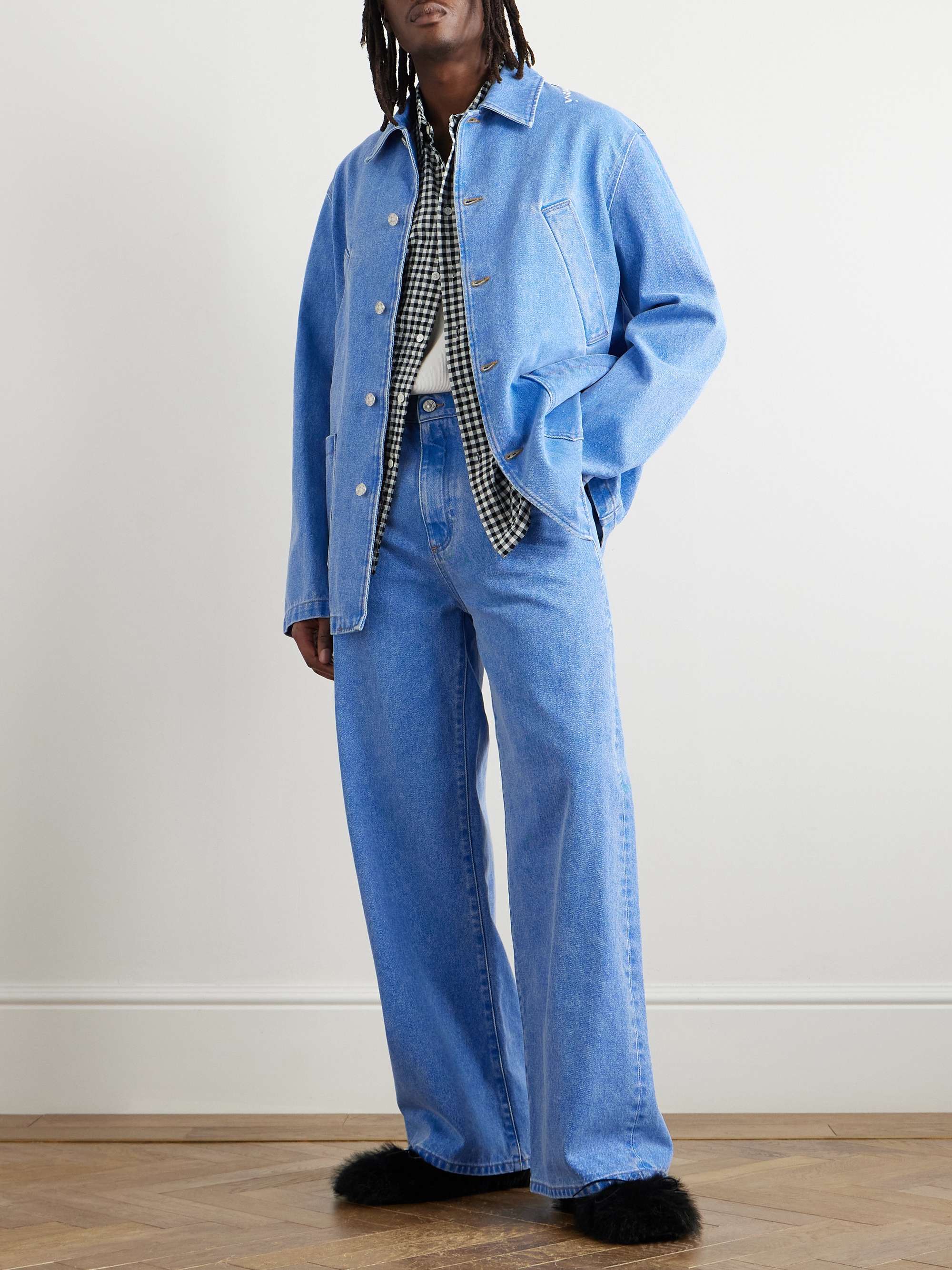 Logo-Embroidered Bleached Denim Jacket view