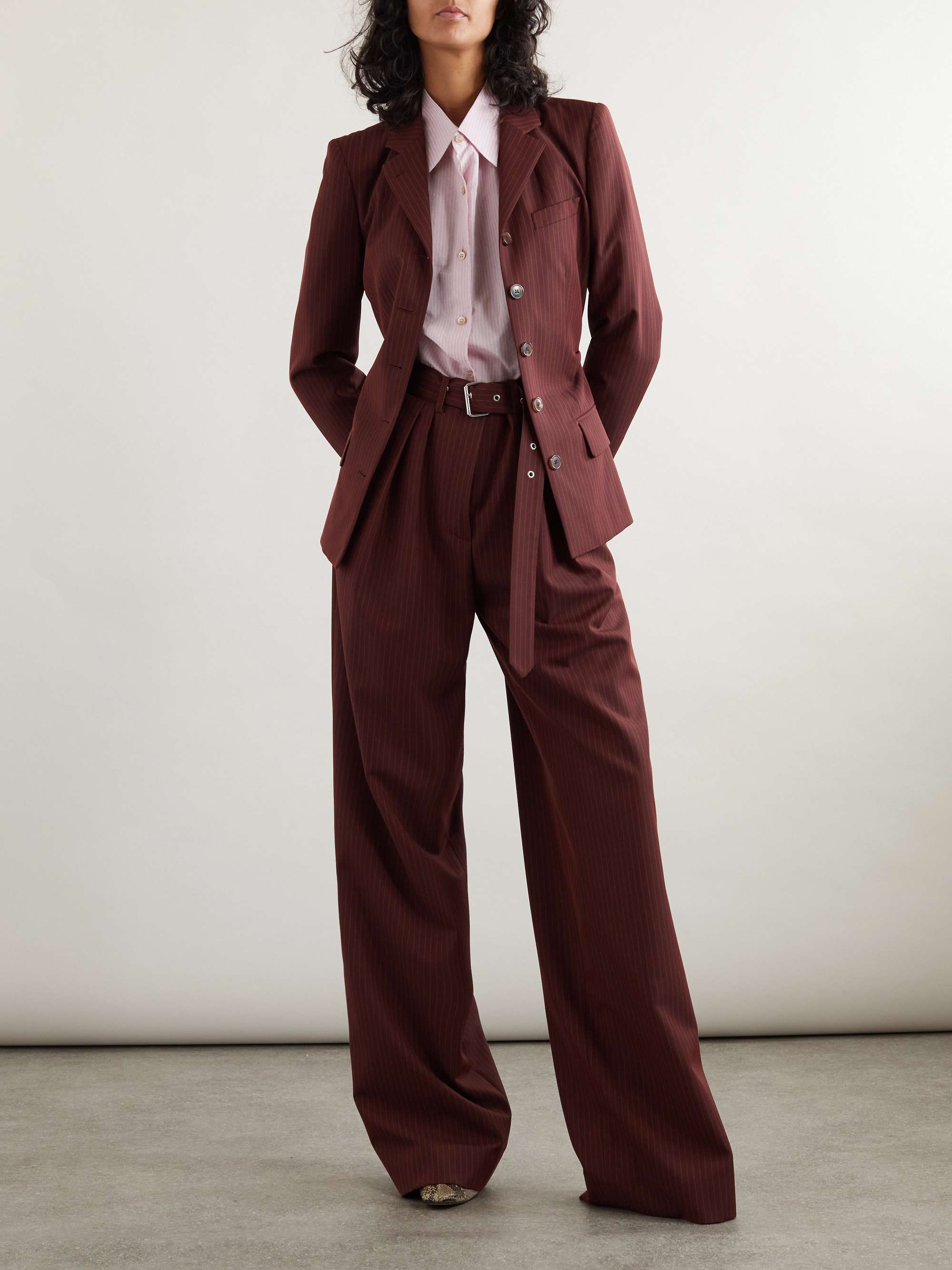 Pinstriped wool-blend blazer view