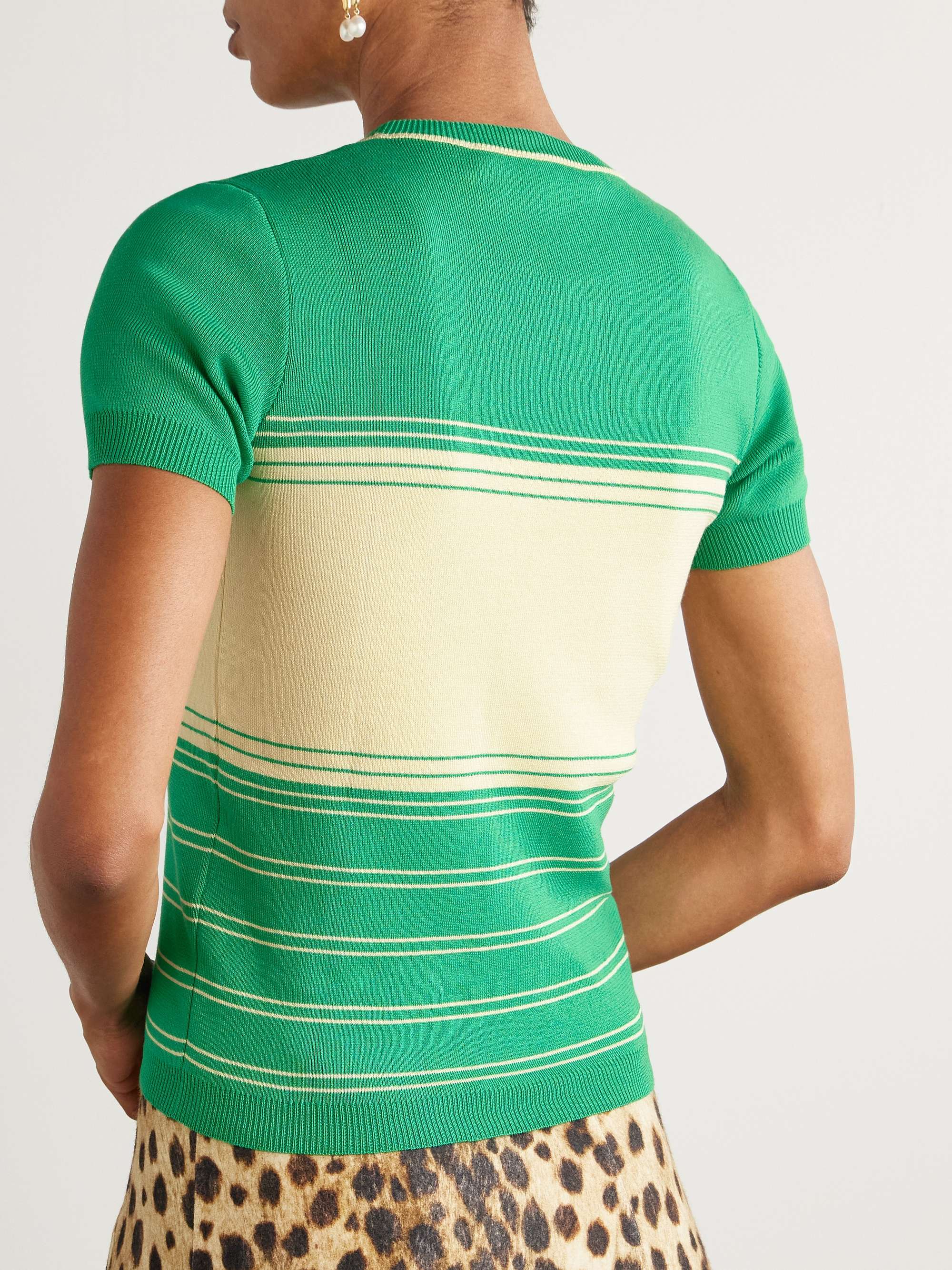 Embroidered striped cotton T-shirt view