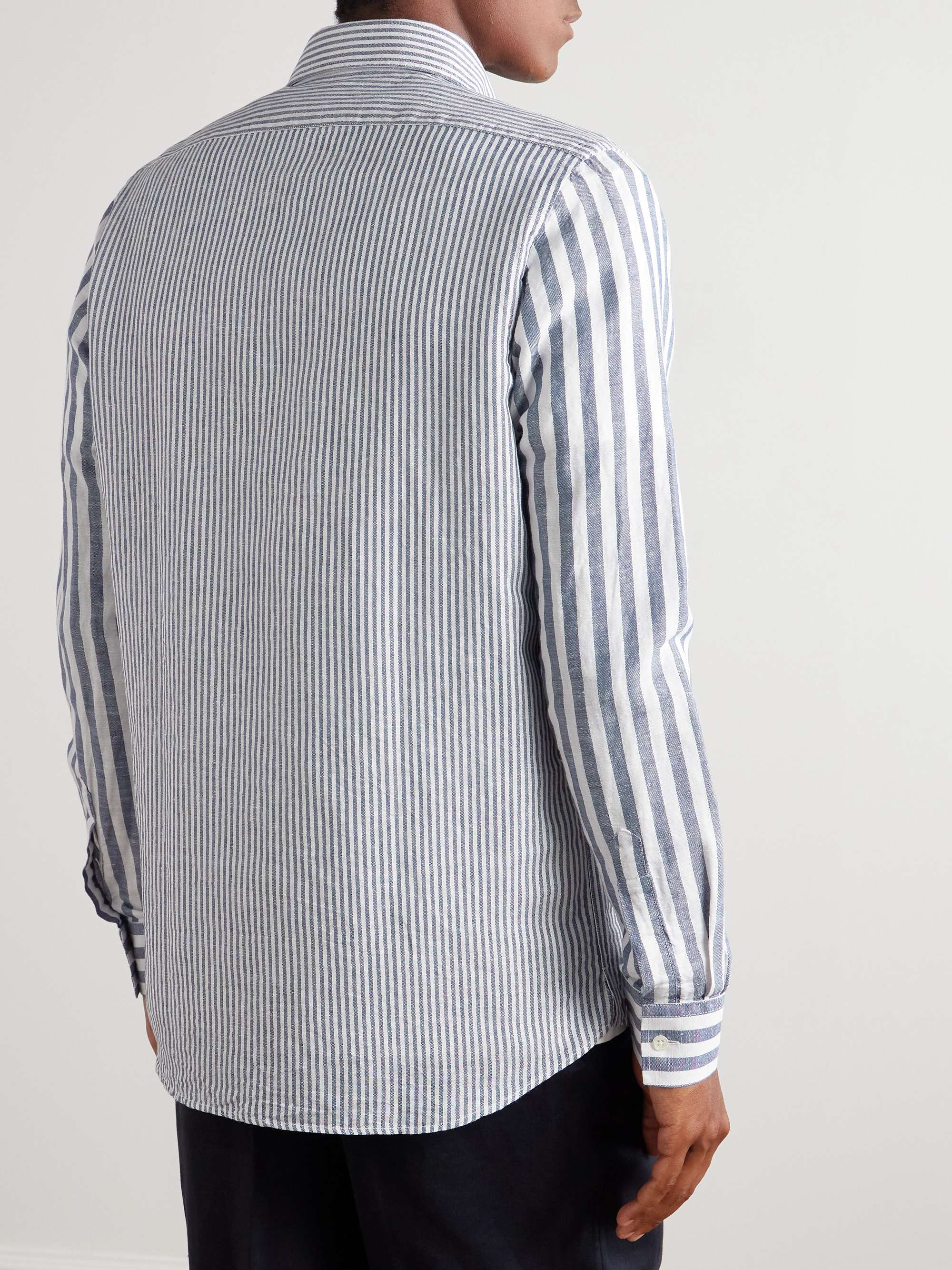 Slim-Fit Button-Down Collar Striped Linen and Cotton-Blend Shirt view