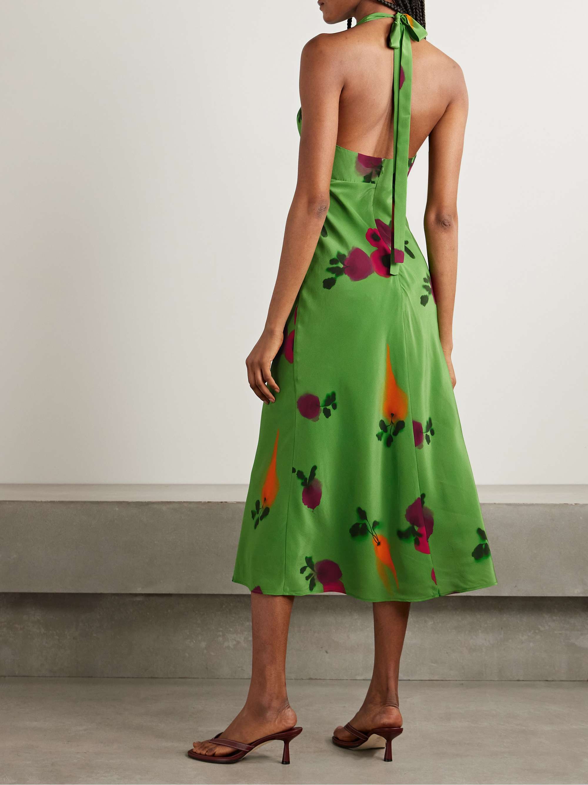 Lucca printed silk-crepe halterneck midi dress view