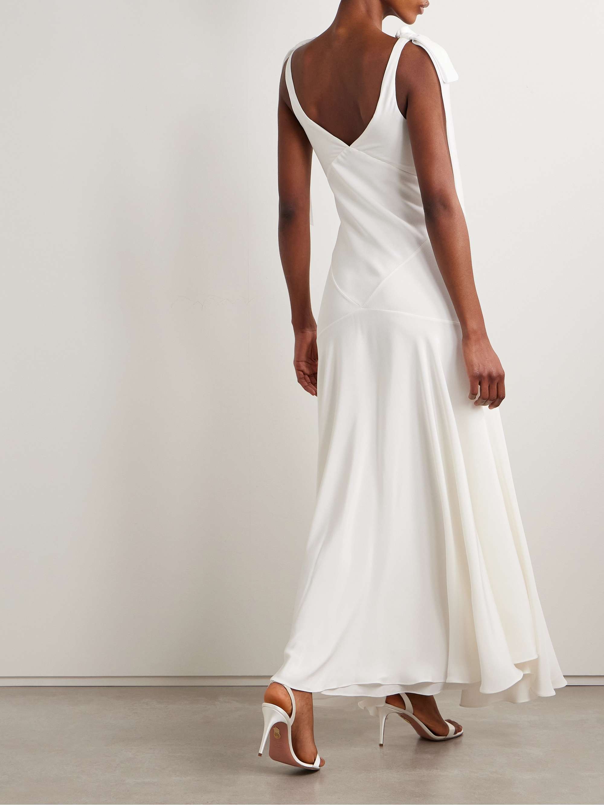 Embellished velvet-trimmed silk-crepe maxi dress view