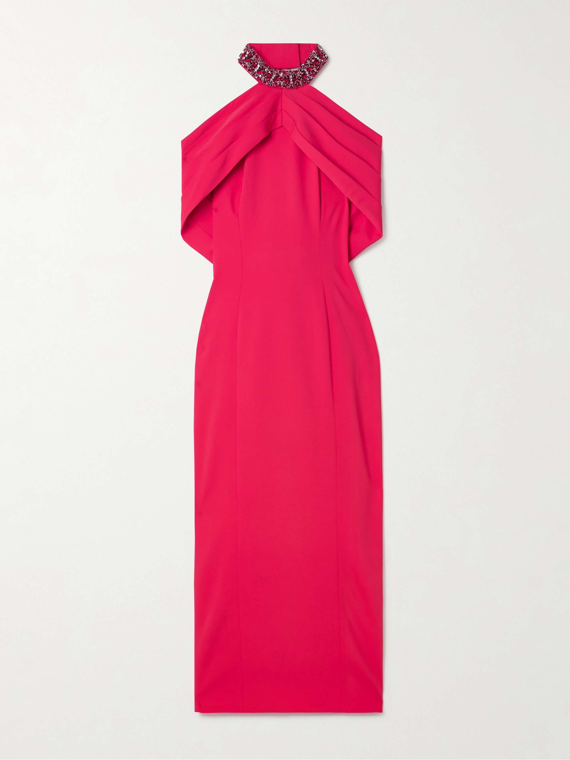 Lotty cold-shoulder crystal-embellished pleated cady halterneck midi dress view