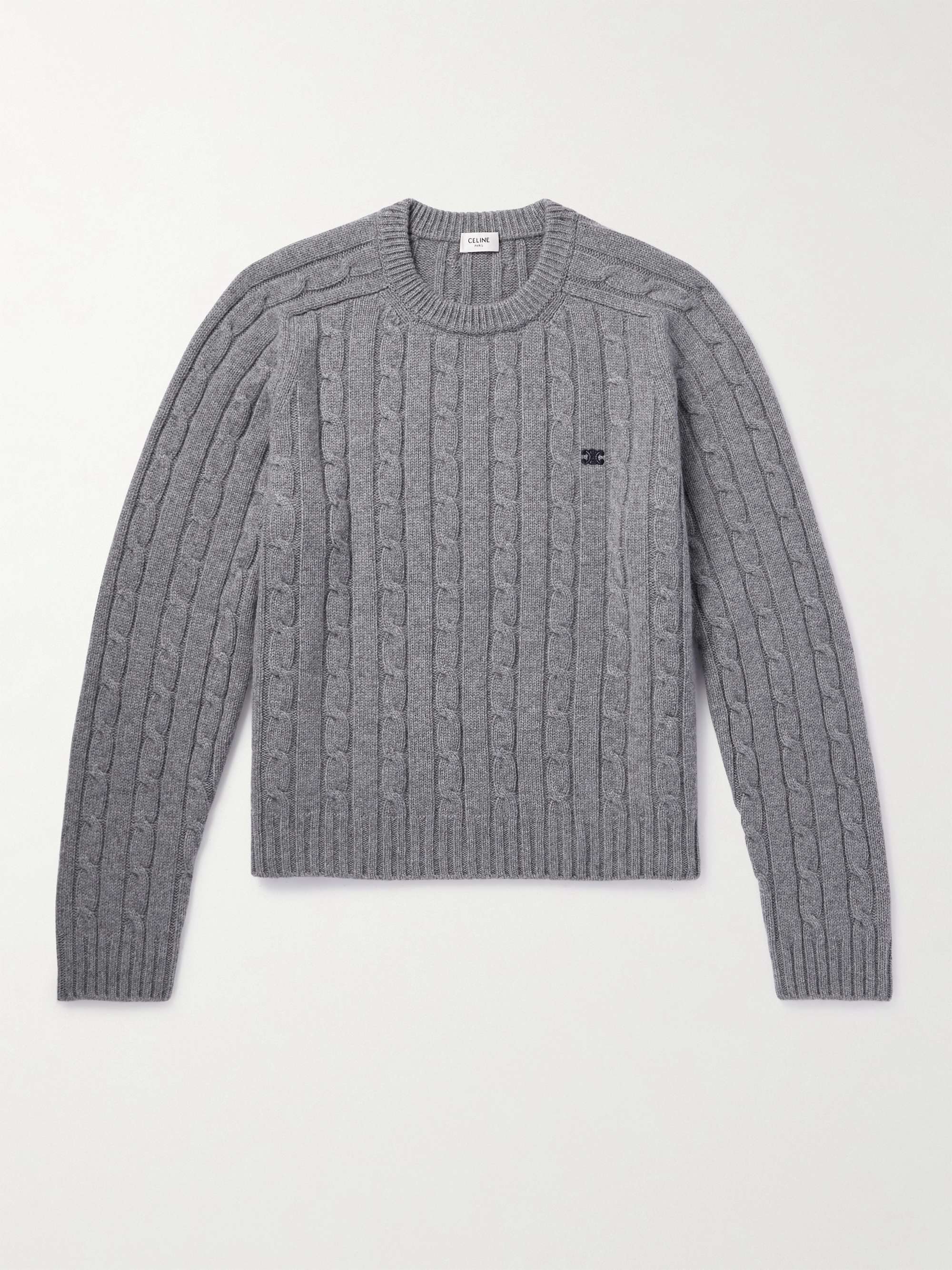 Suede-Trimmed Cable-Knit Cashmere Sweater view