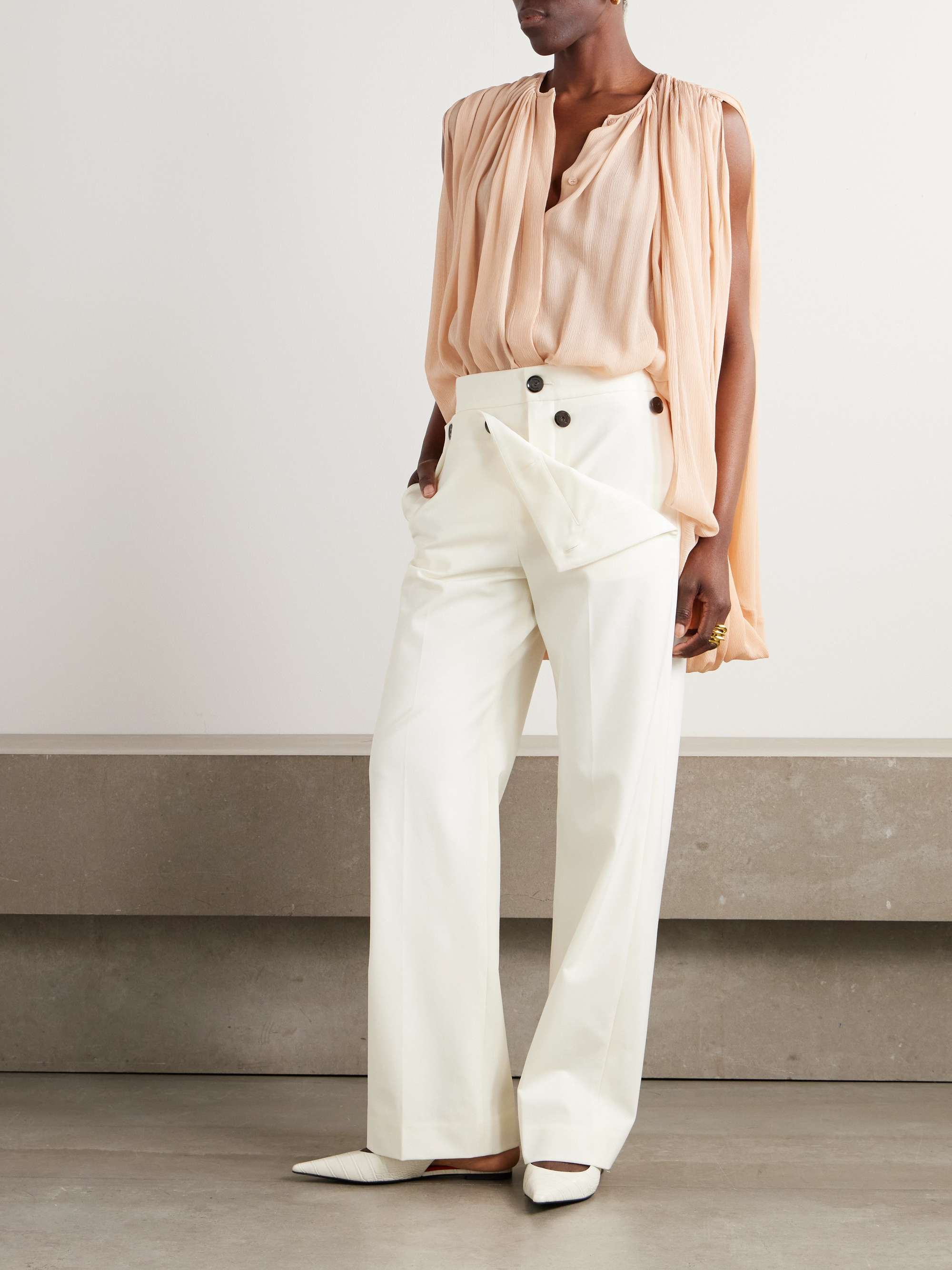 Cape-effect gathered organic silk-chiffon blouse view