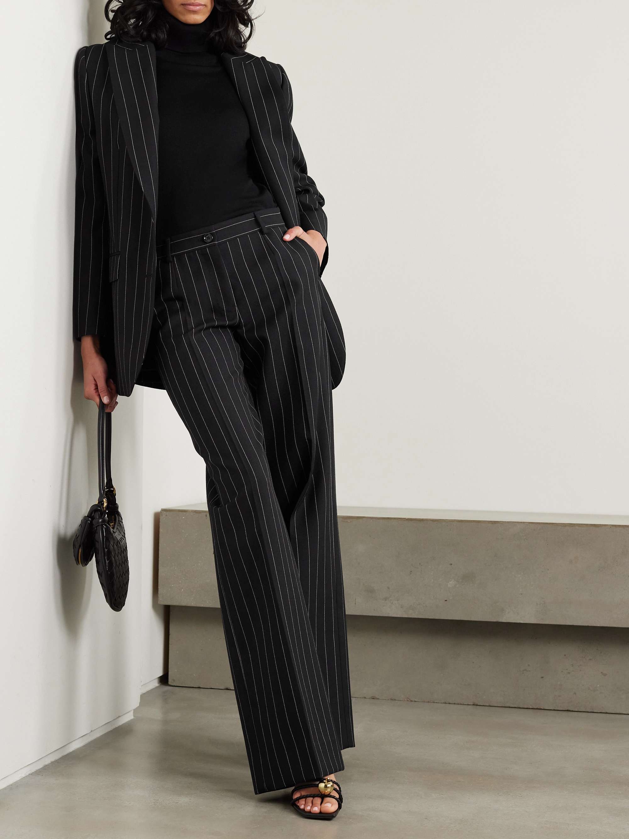 Pinstriped wool wide-leg pants view