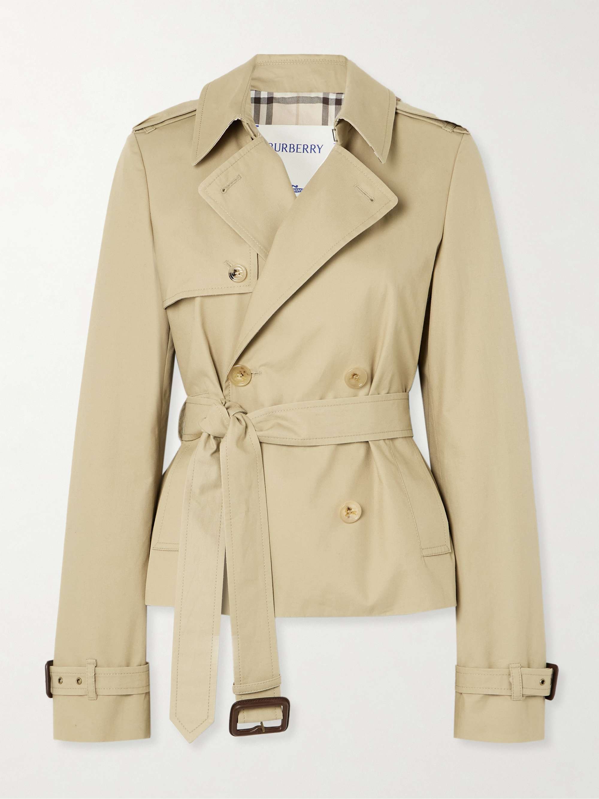 Waterloo cropped double-breasted leather-trimmed gabardine trench coat view