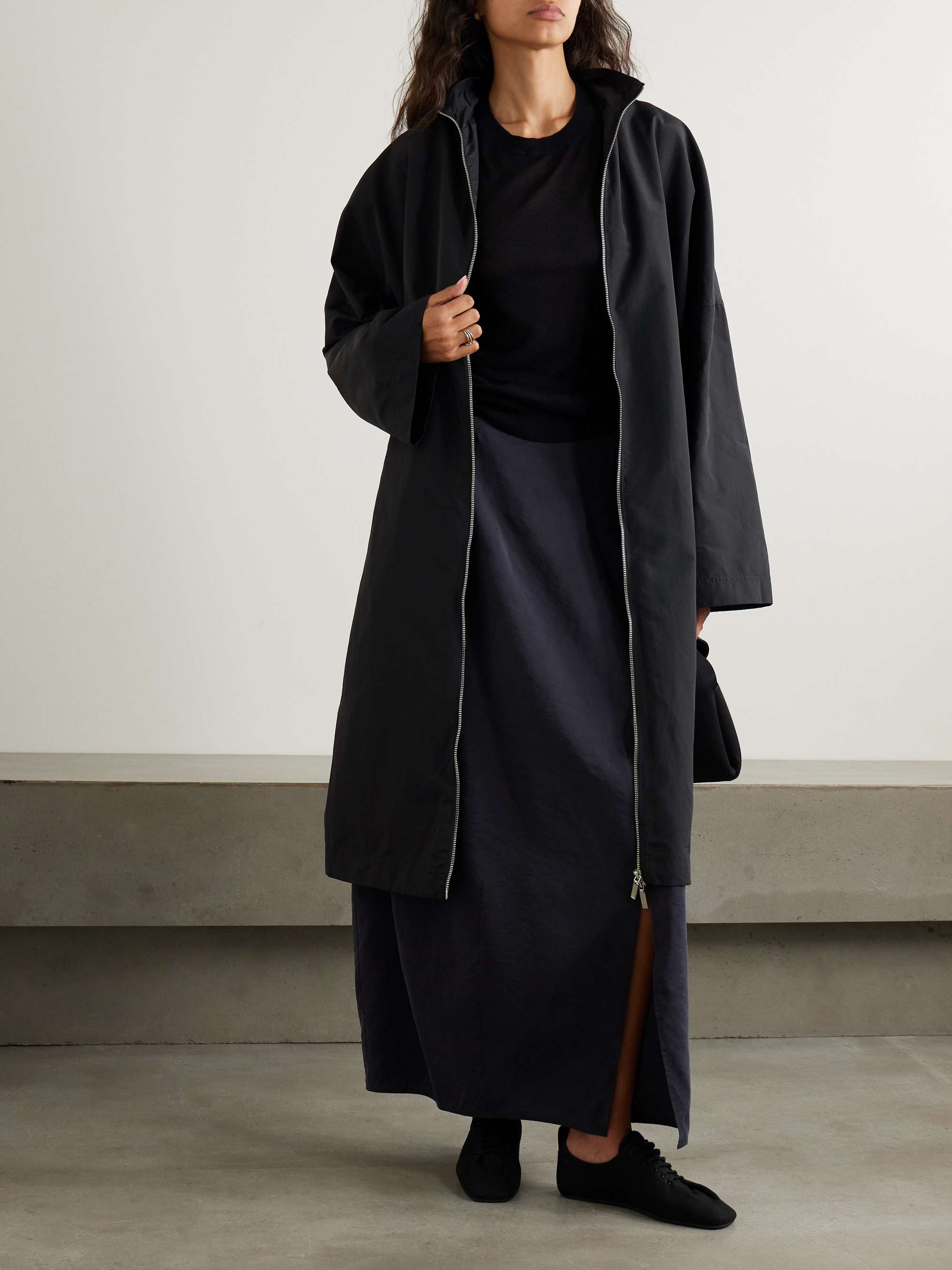 Hooded recycled-shell coat view