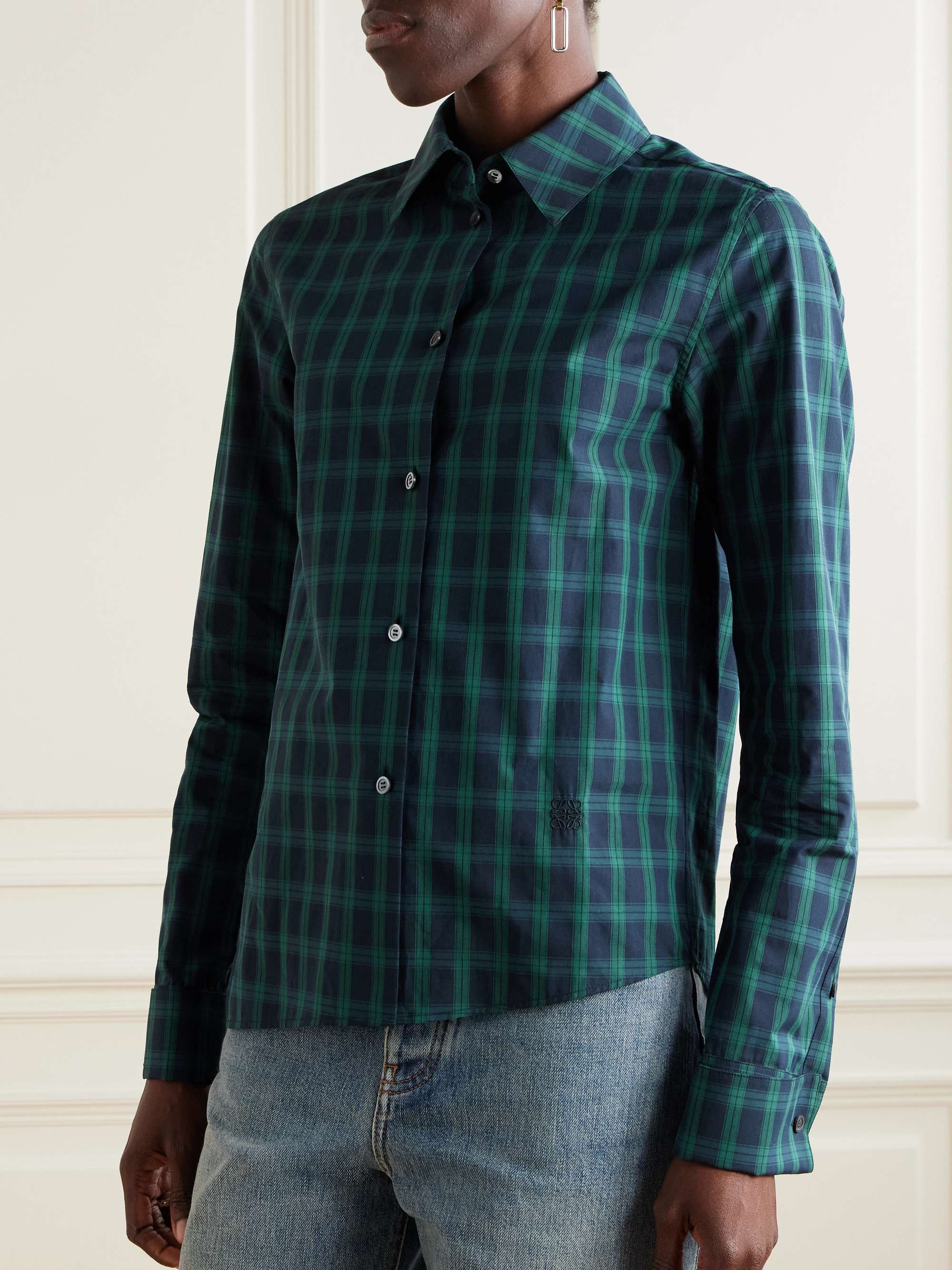 Asymmetric checked cotton-poplin shirt view