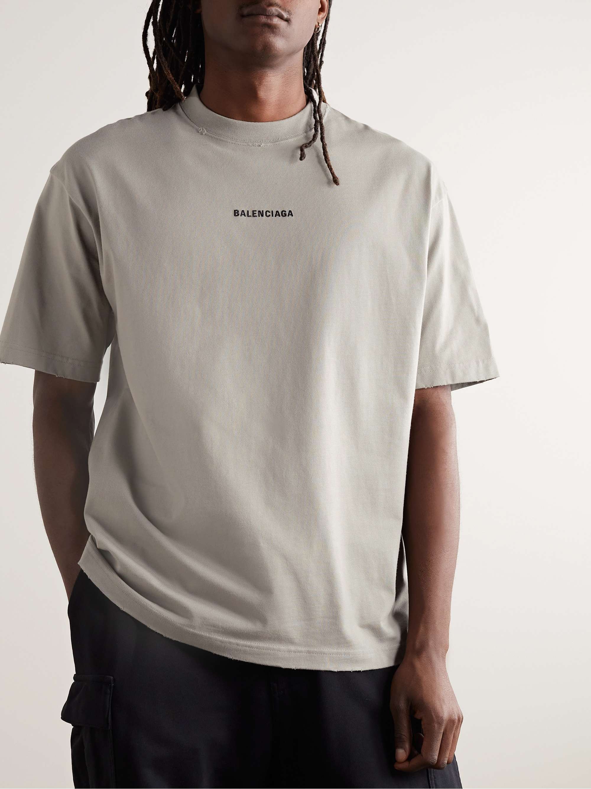 Distressed Logo-Embroidered Cotton-Jersey T-Shirt view