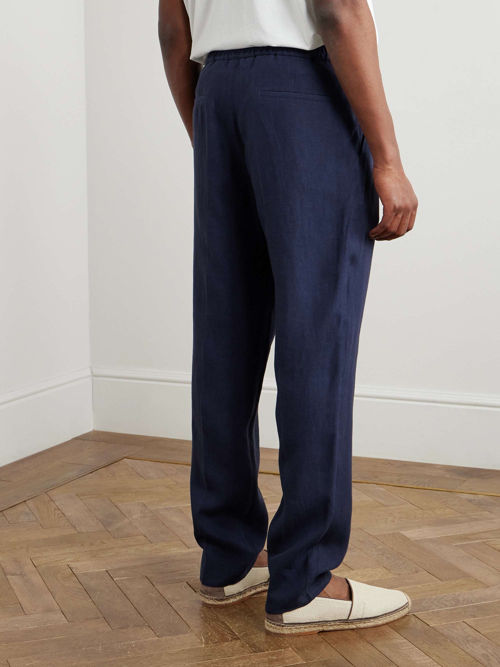 Tapered Pleated Linen Drawstring Trousers view