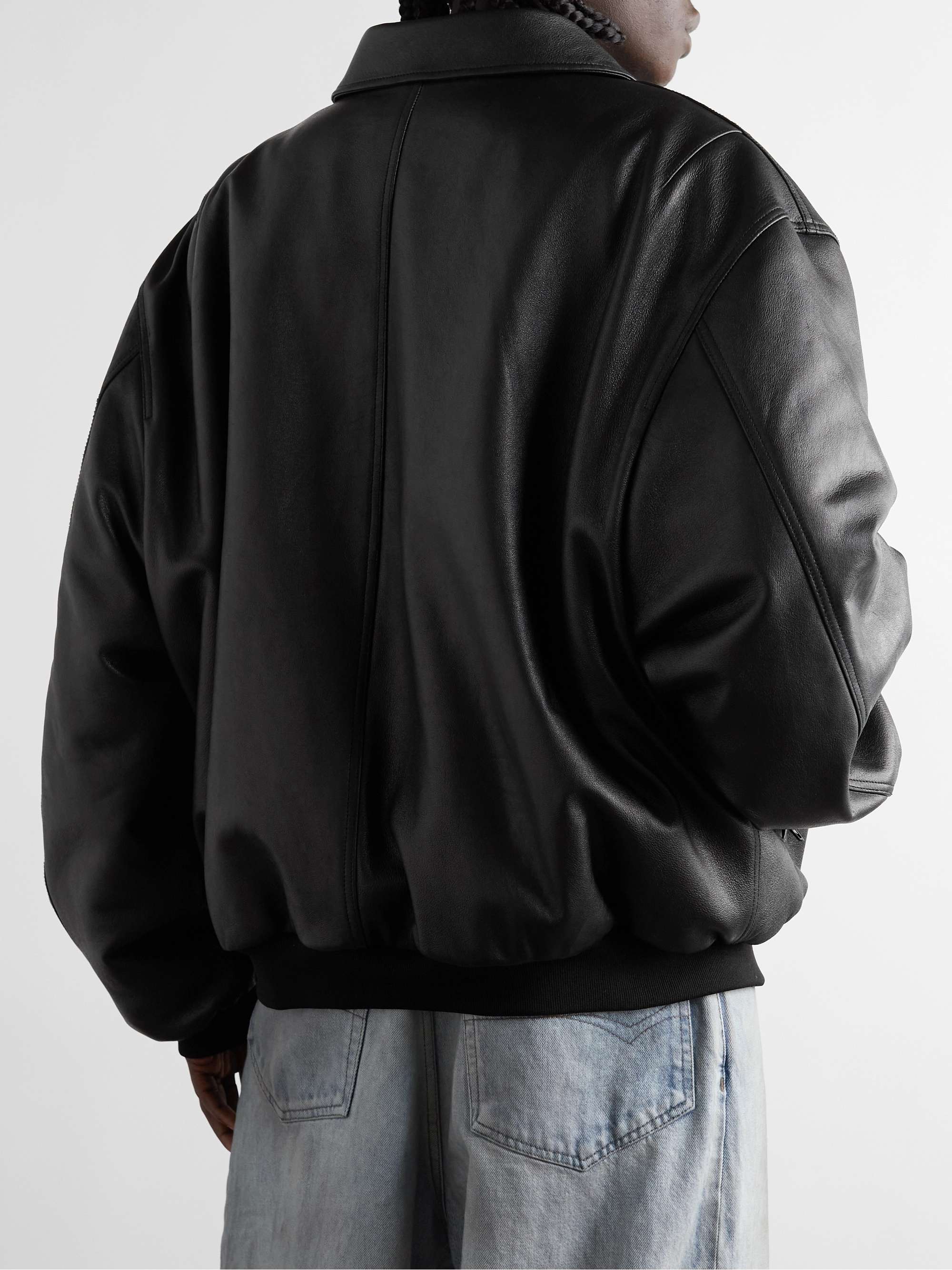 Logo-Embroidered Leather Blouson Jacket view