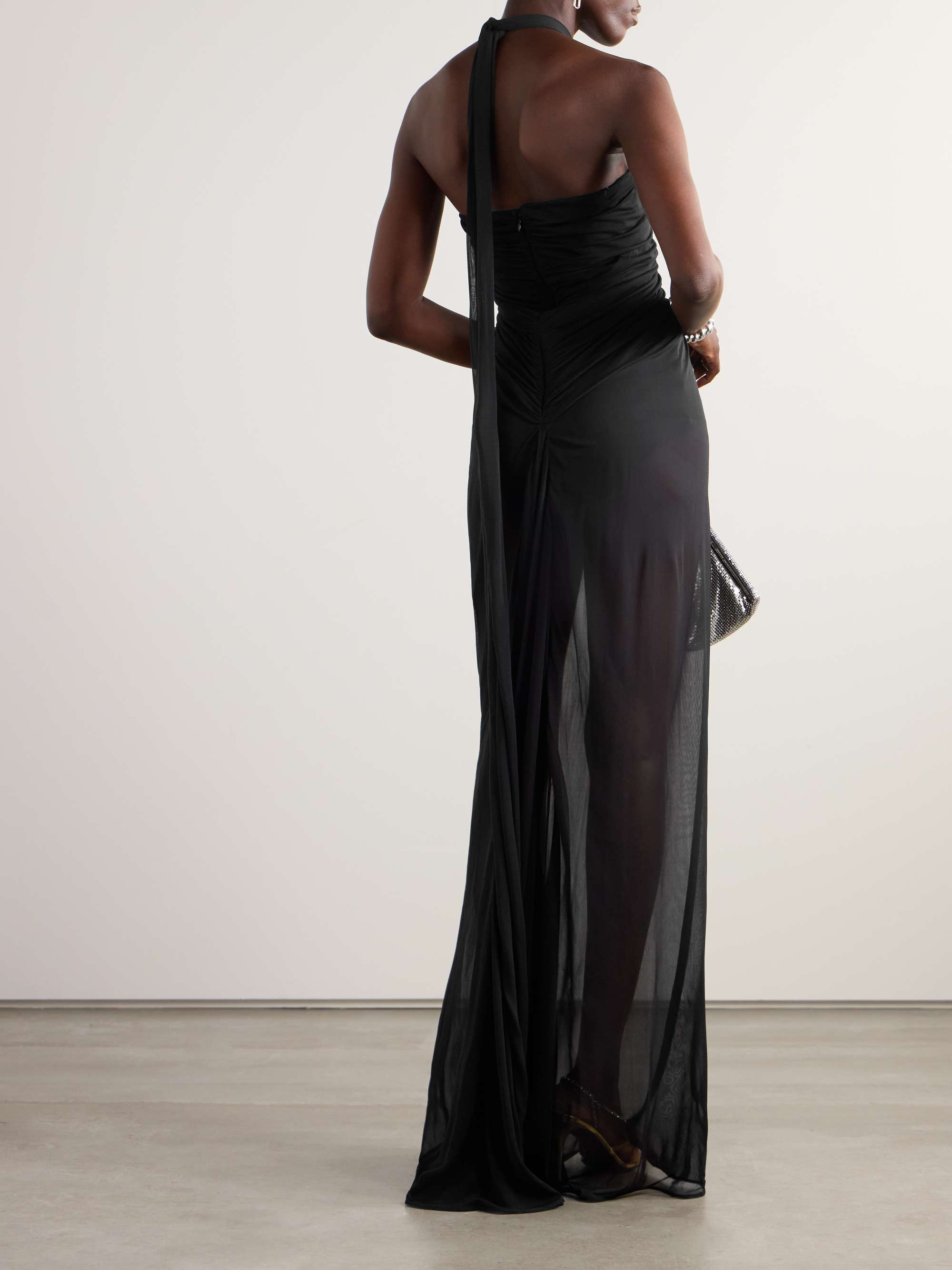 Draped gathered organza halterneck gown view