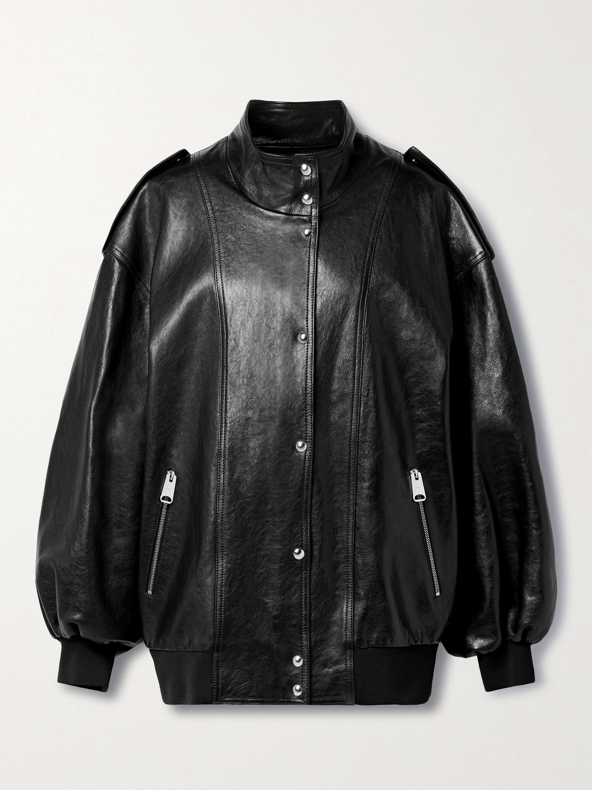 Farris oversized paneled leather bomber jacket view