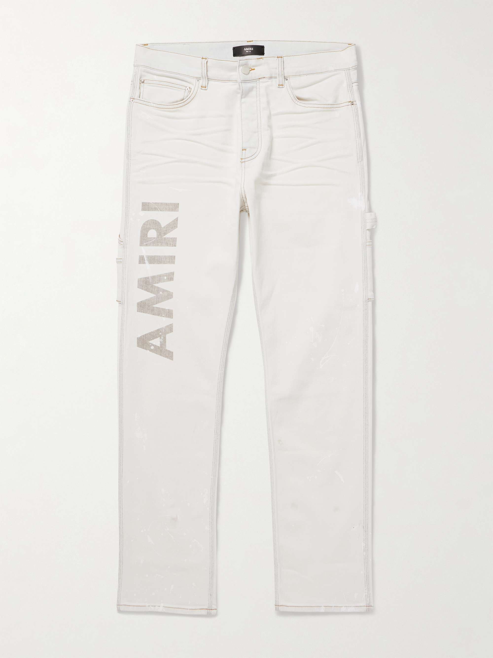 Slim-Fit Straight-Leg Logo-Print Paint-Splattered Jeans view