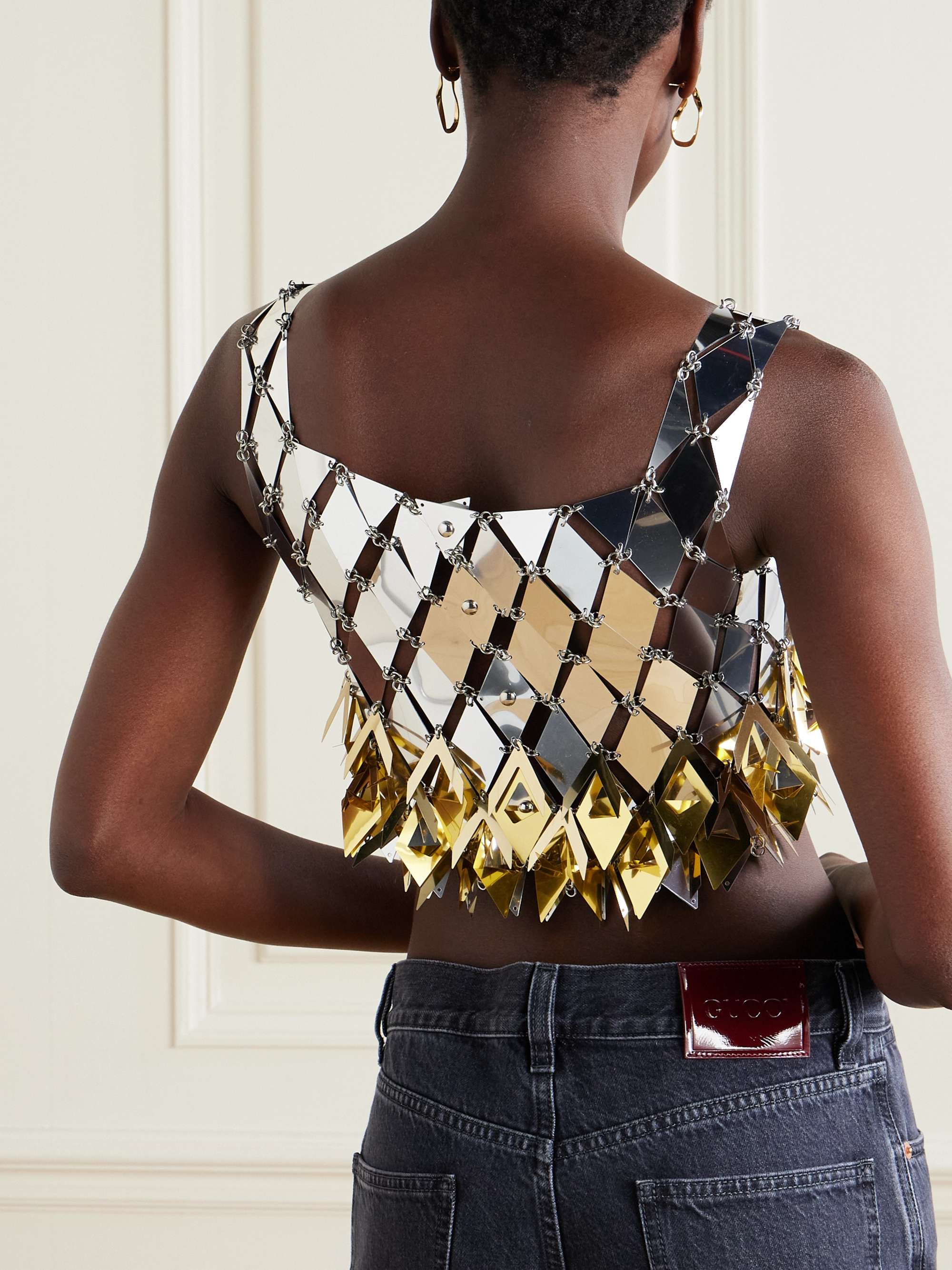 Cropped fringed chainmail top view