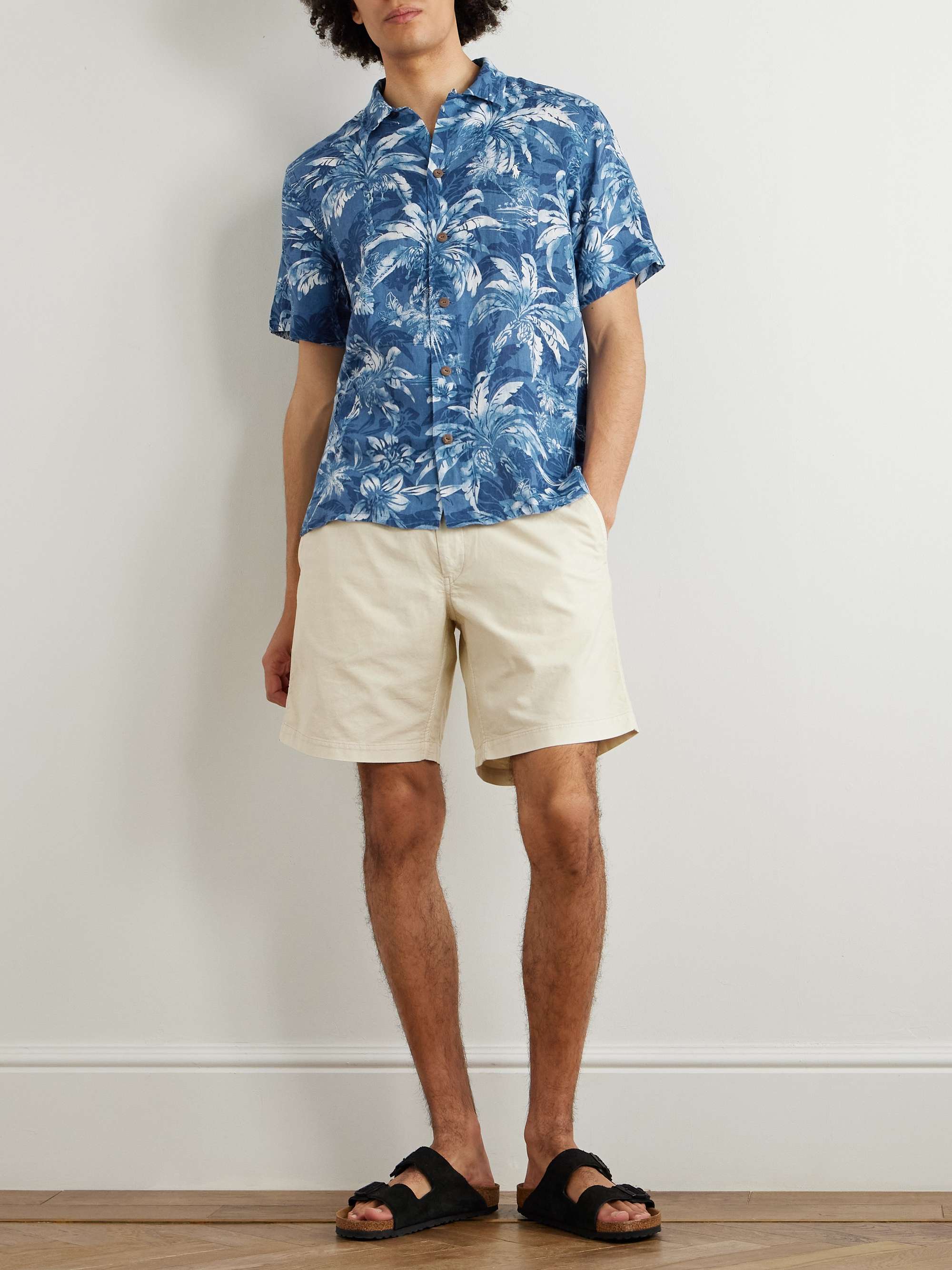 Clady Camp-Collar Logo-Embroidered Printed Linen Shirt view