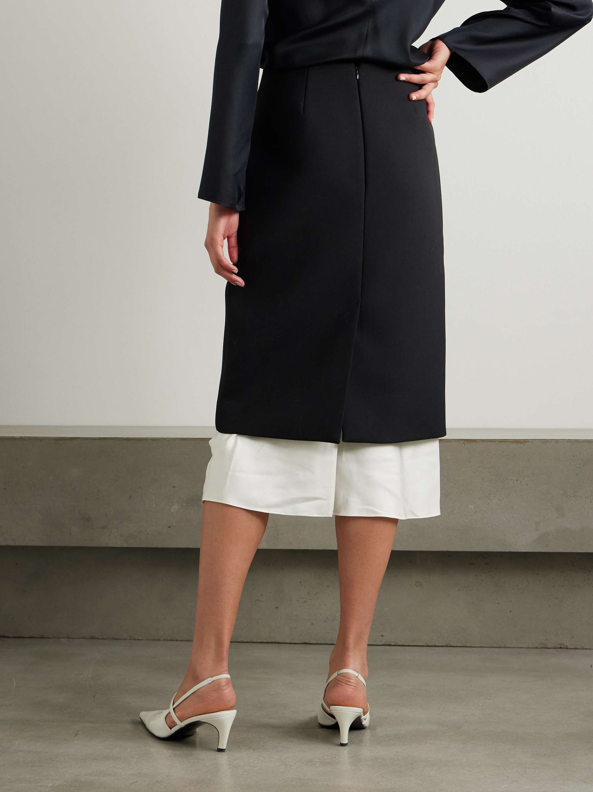 Silk-trimmed wool-blend midi skirt view