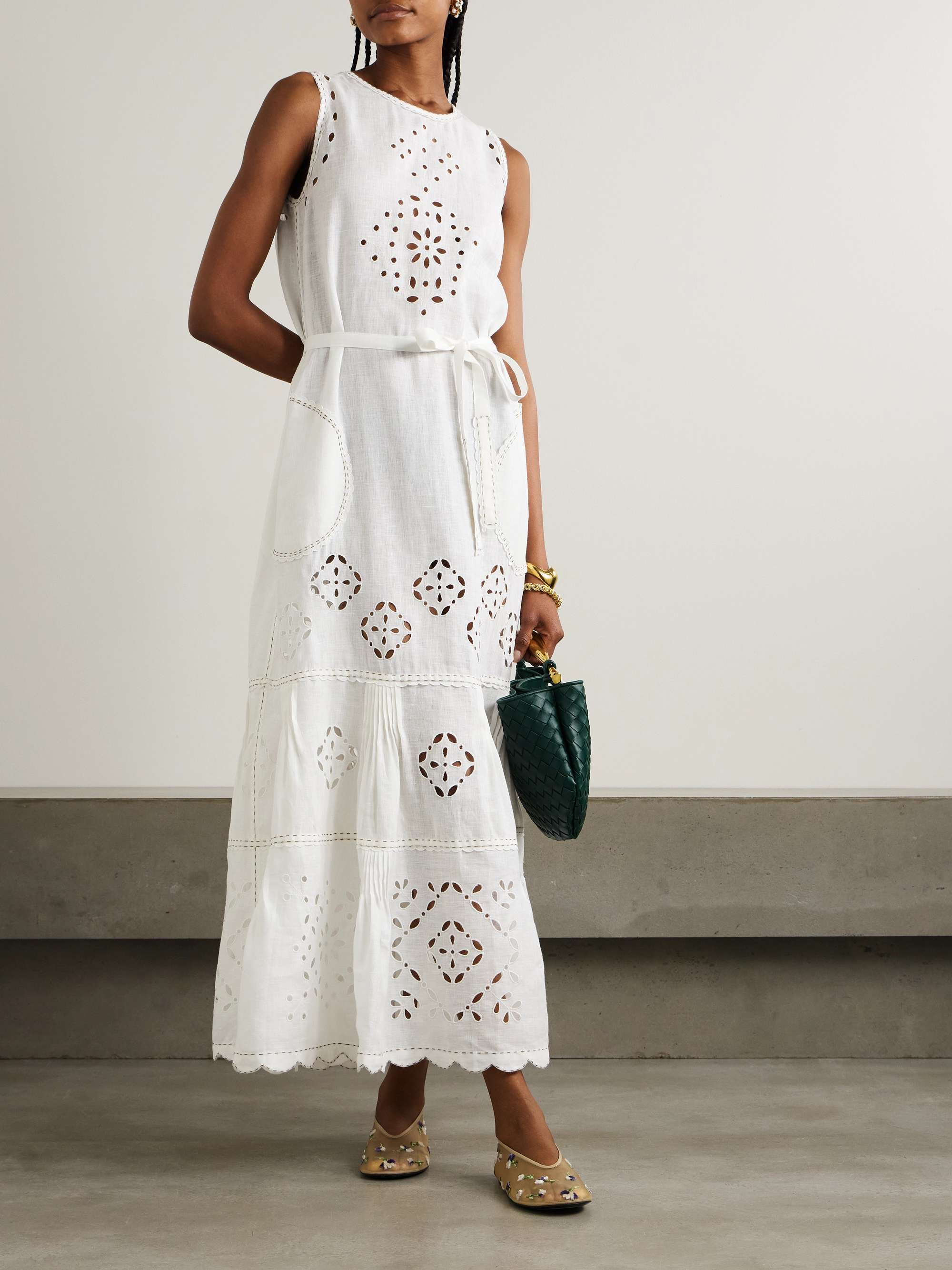 Karry belted tiered embroidered broderie anglaise linen maxi dress view