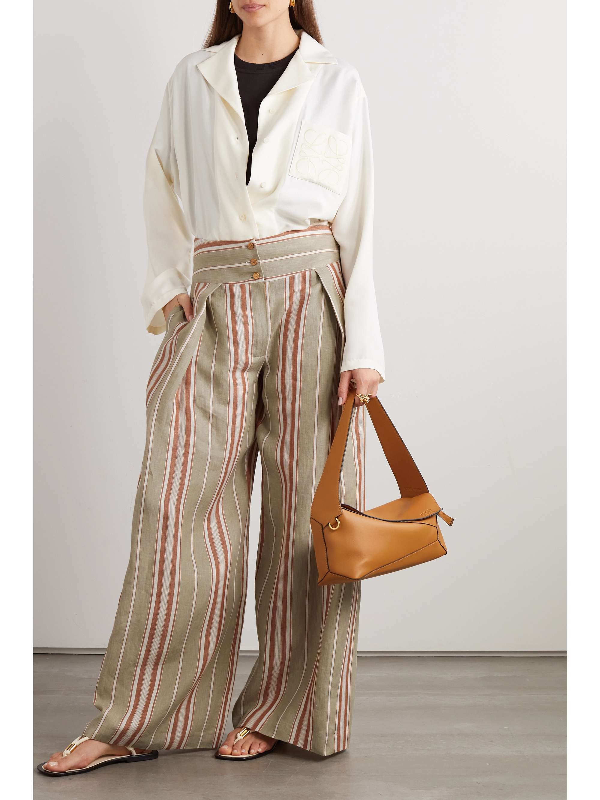 Notan striped linen wide-leg pants view