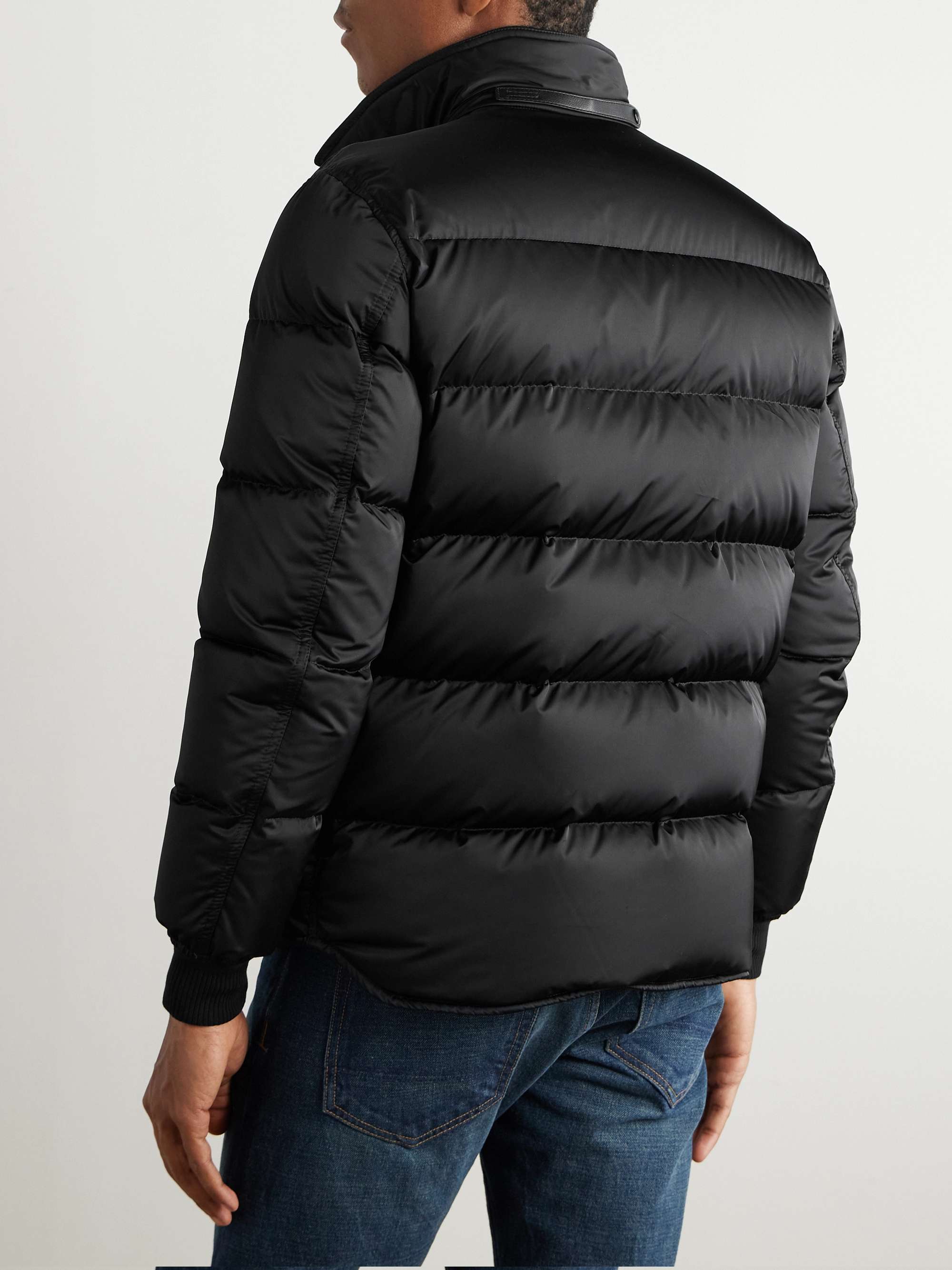Leather-Trimmed Quilted Padded Shell Down Jacket view