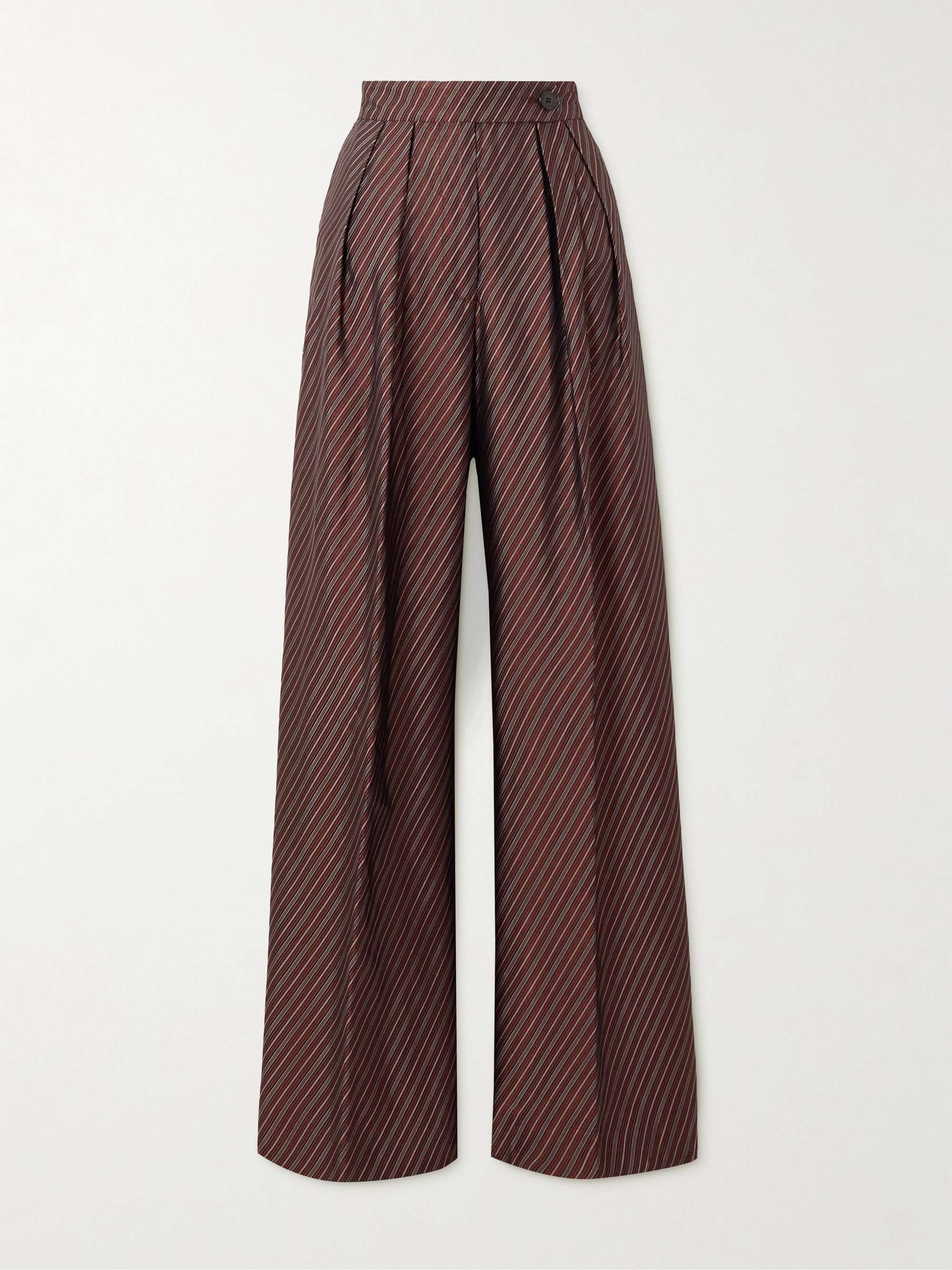 Pleated striped jacquard wide-leg pants view
