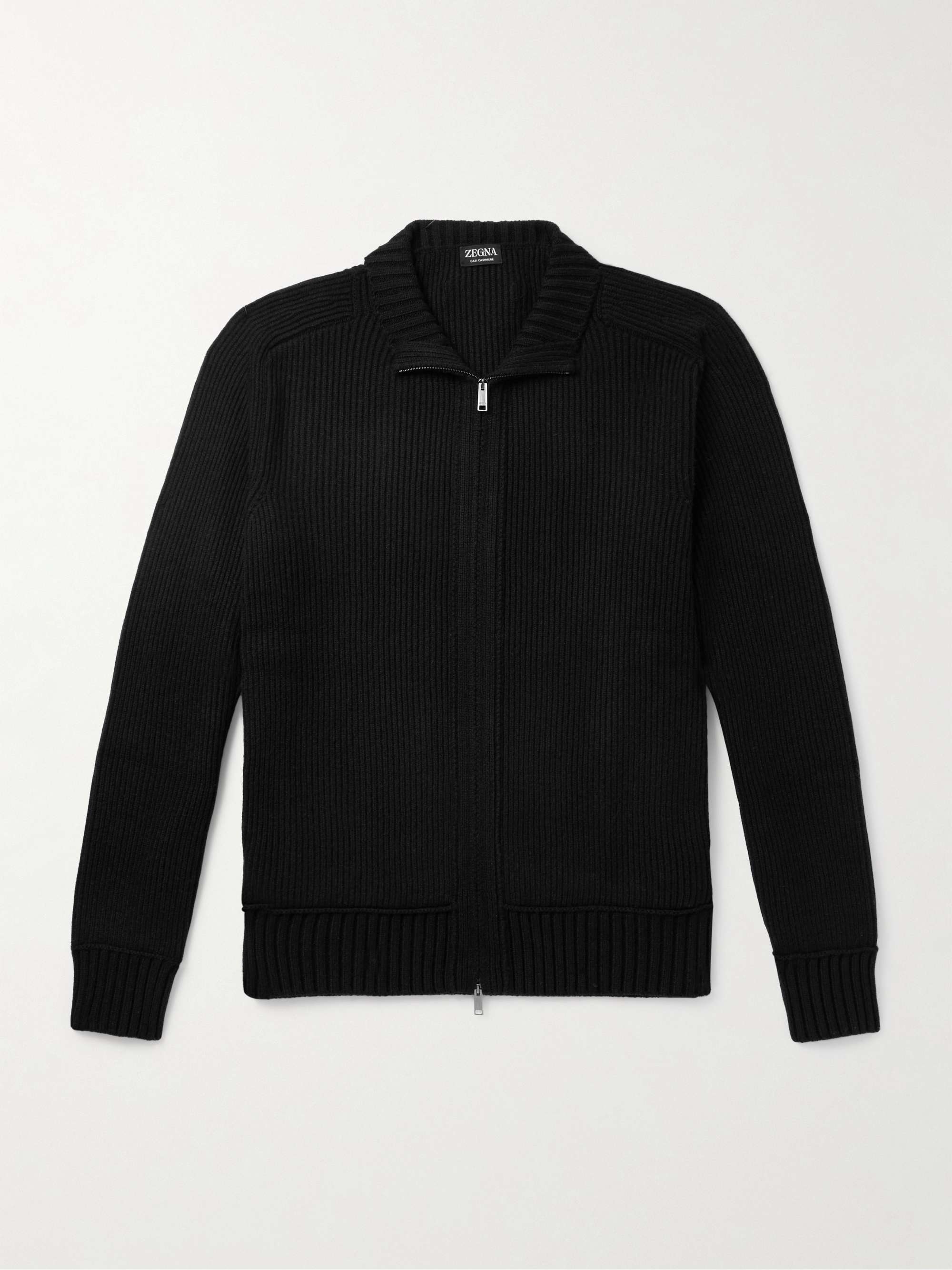 Ribbed Oasi Cashmere Zip-Up Cardigan view
