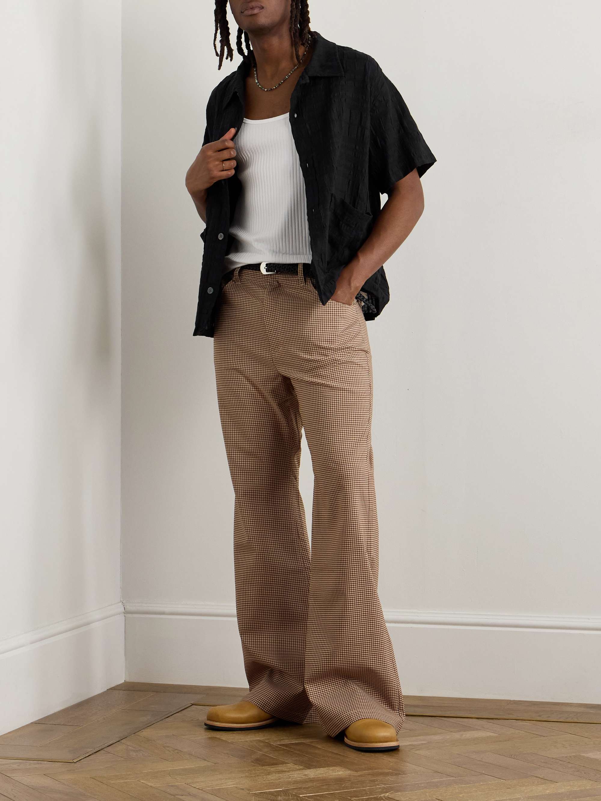 Stretch-Cotton and Linen-Blend Seersucker Shirt view