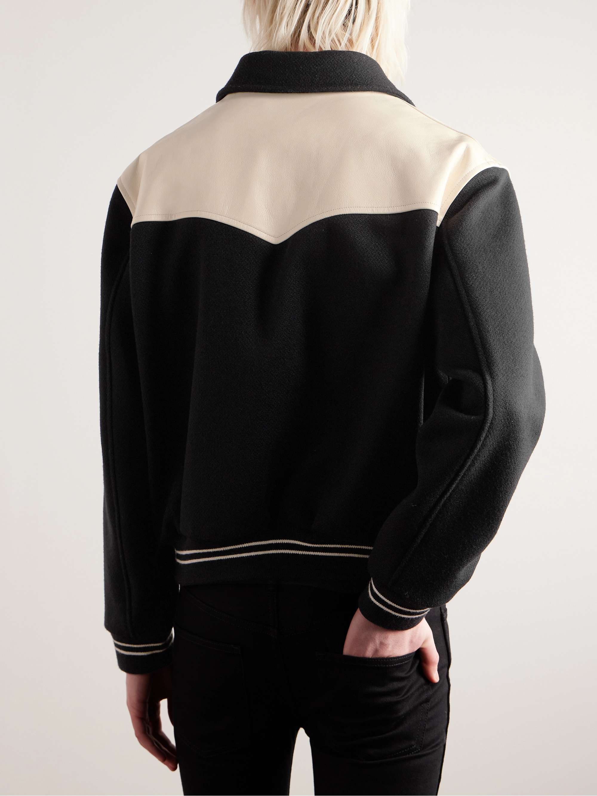 Jack Teddy Leather-Trimmed Wool-Blend Varsity Jacket view