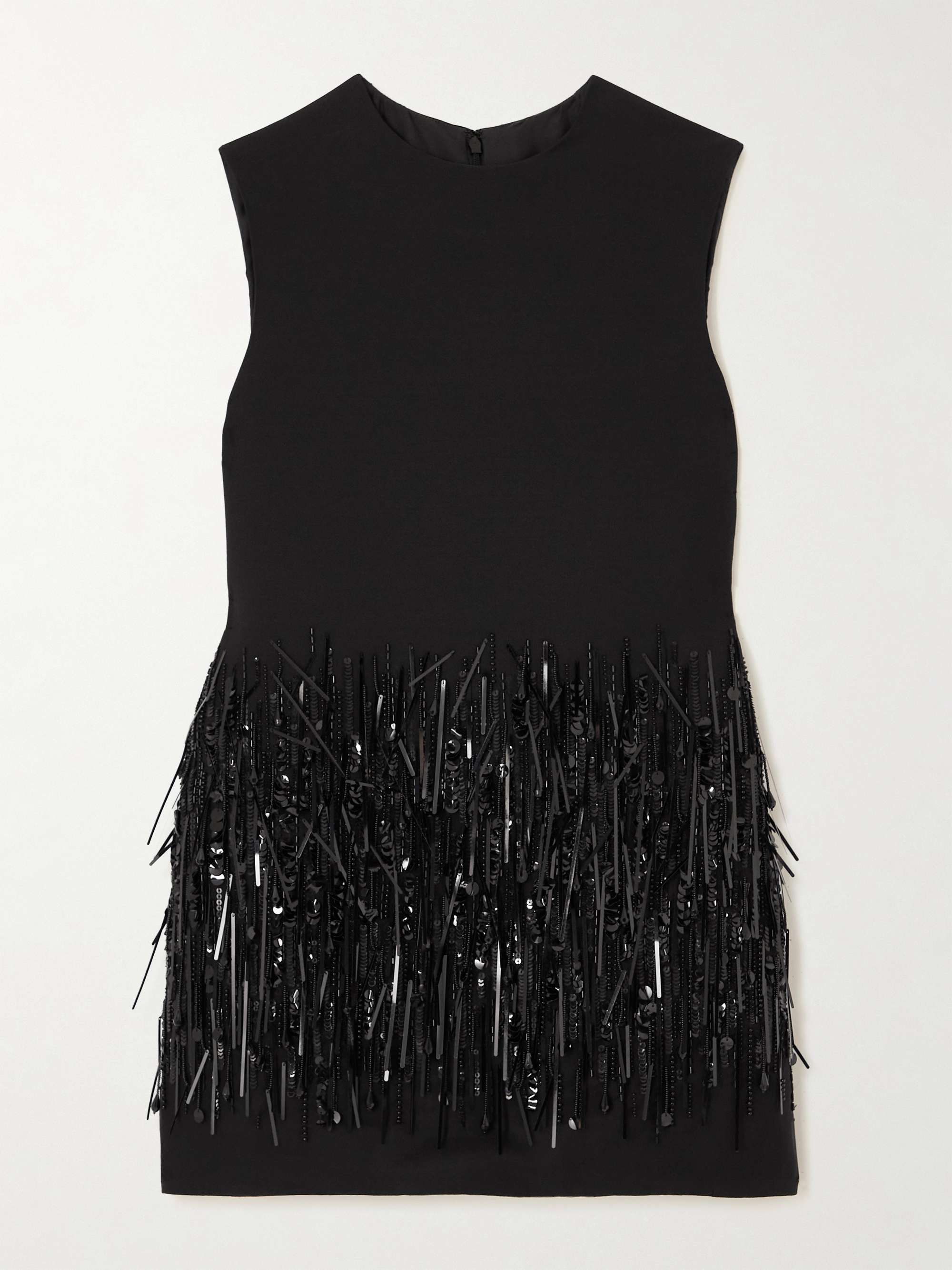 Fringed wool and silk-blend crepe mini dress view