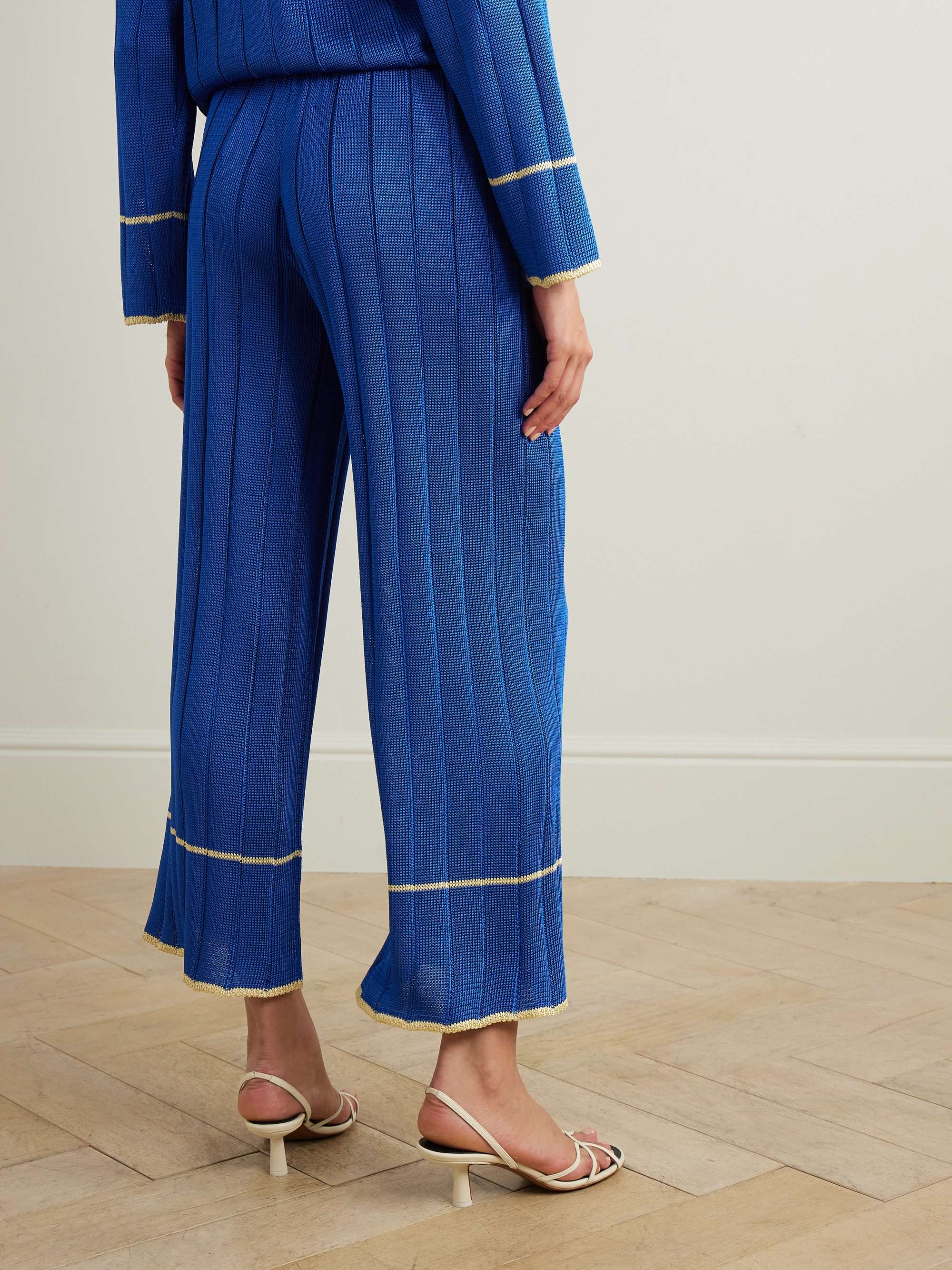 Ribbed-knit wide-leg pants view