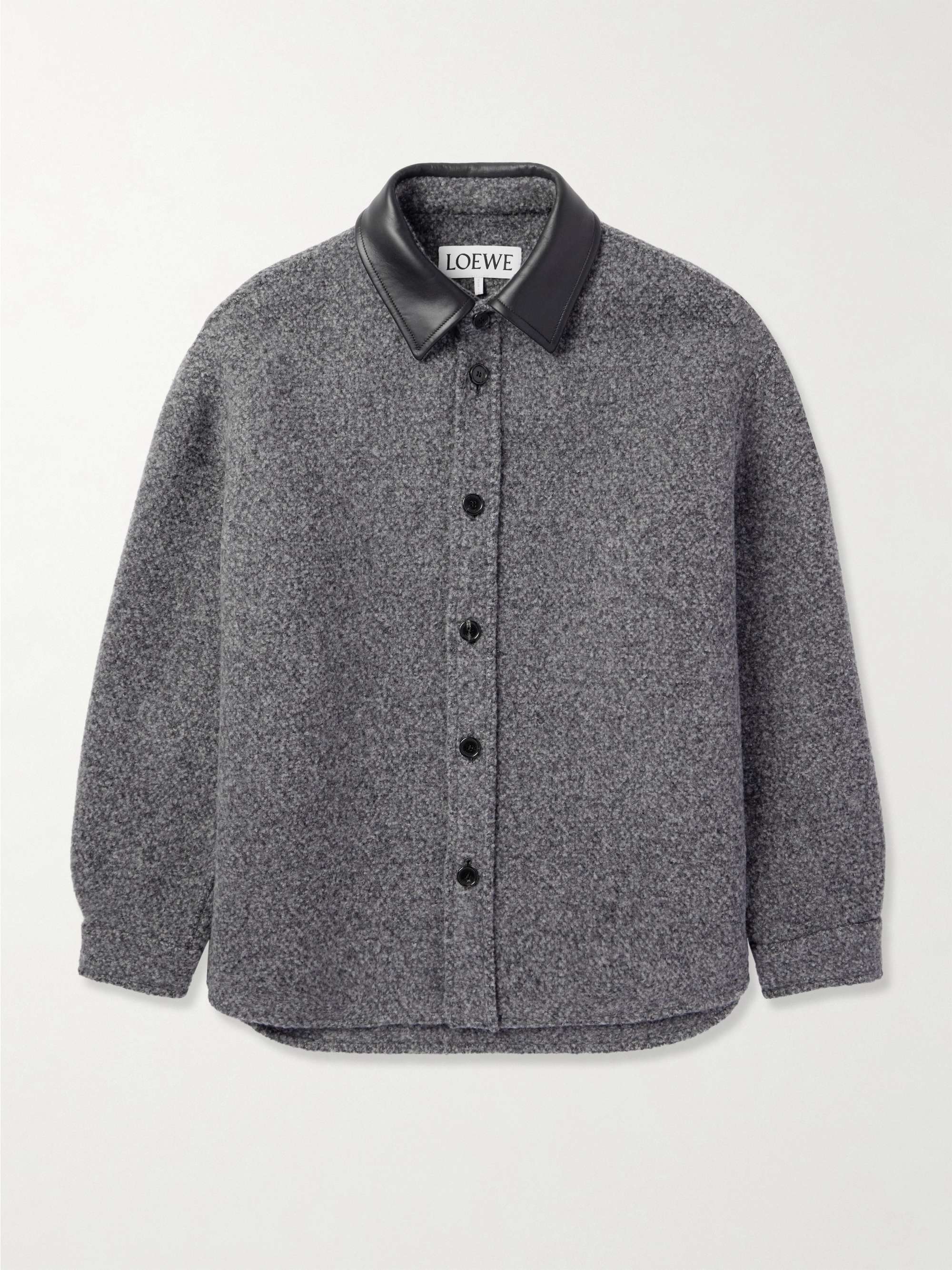 Leather-Trimmed Double-Faced Wool-Blend Bouclé Overshirt view