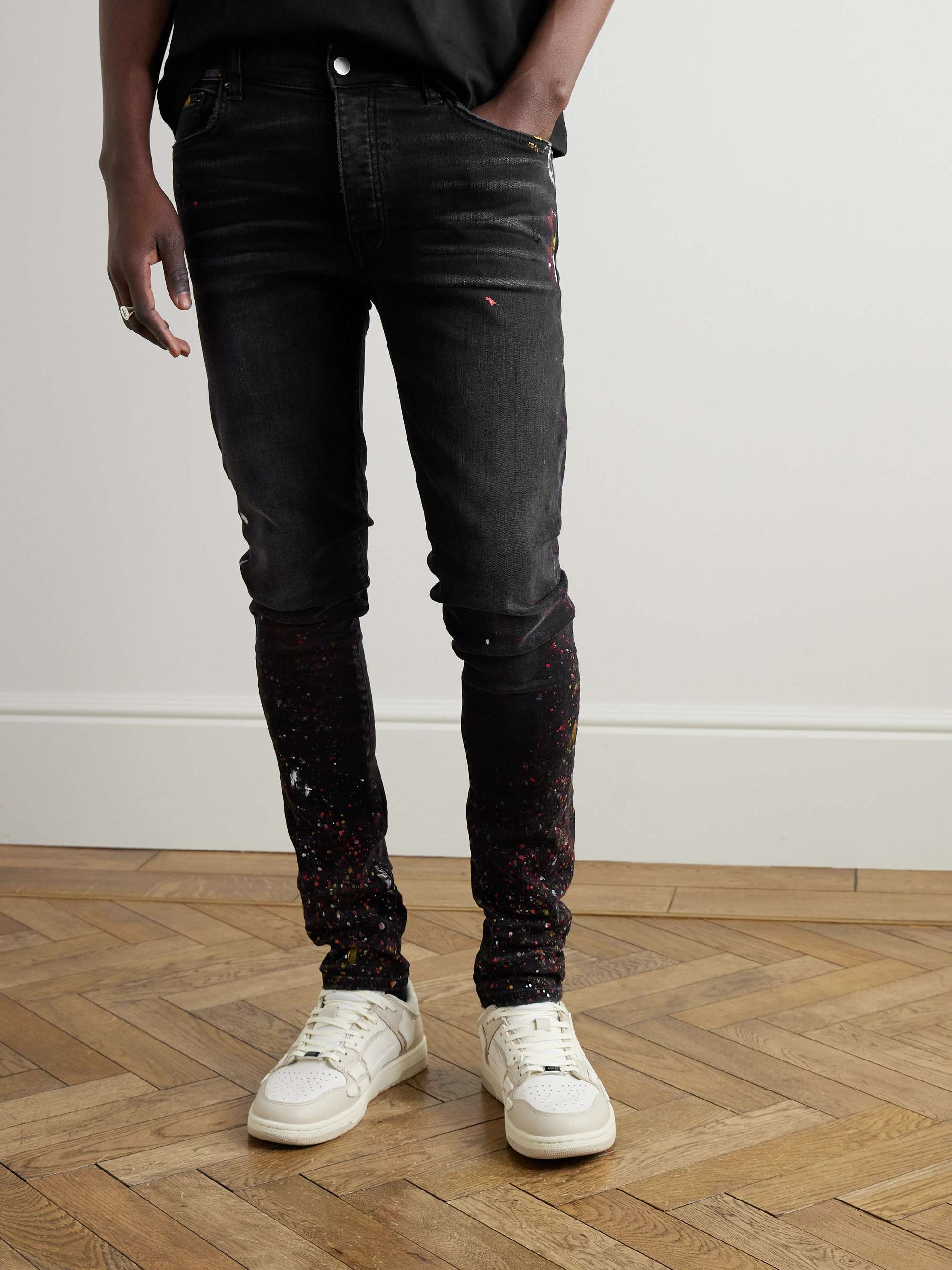 Skinny-Fit Paint-Splattered Jeans view