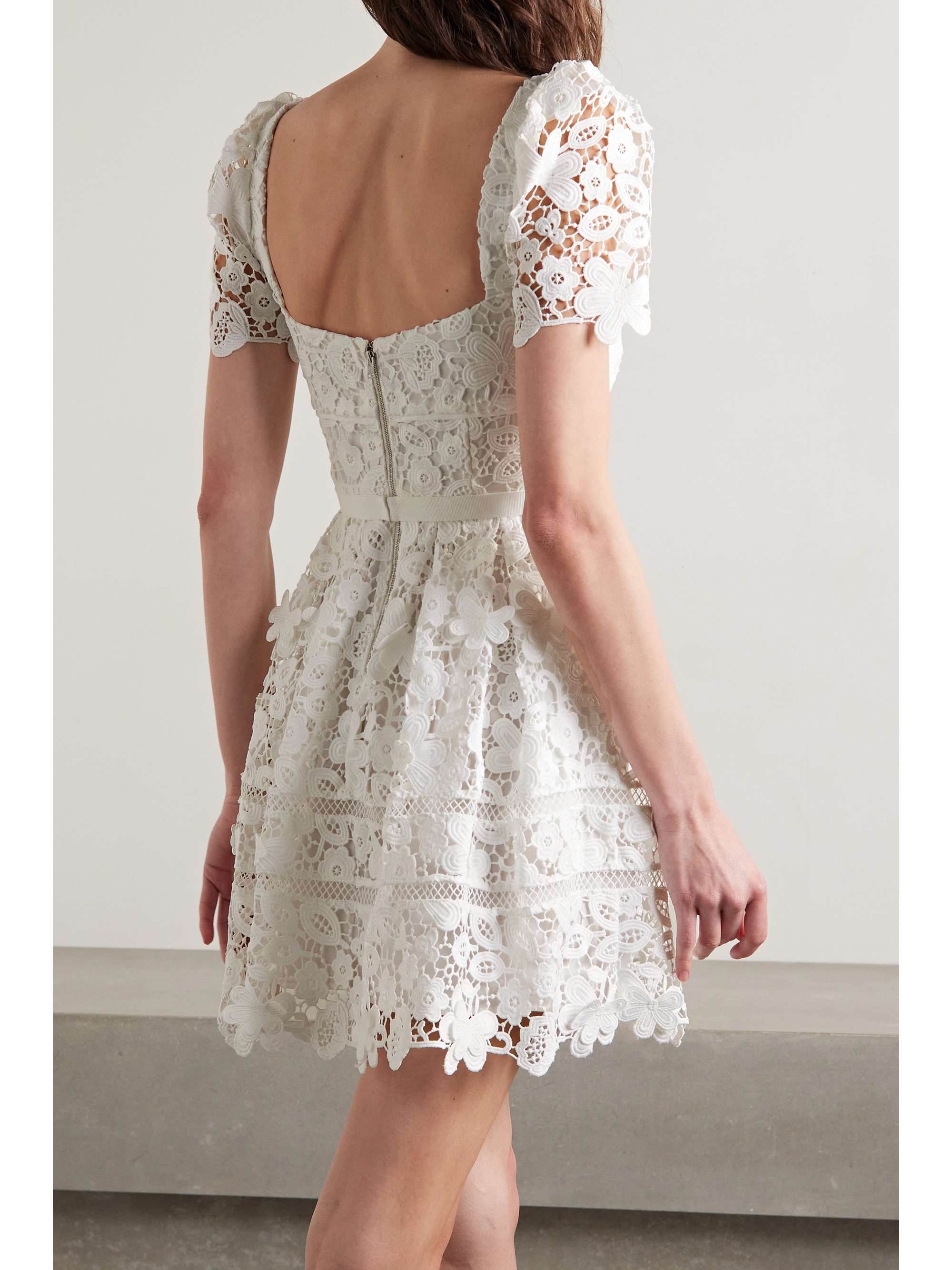 Grosgrain-trimmed guipure lace mini dress view