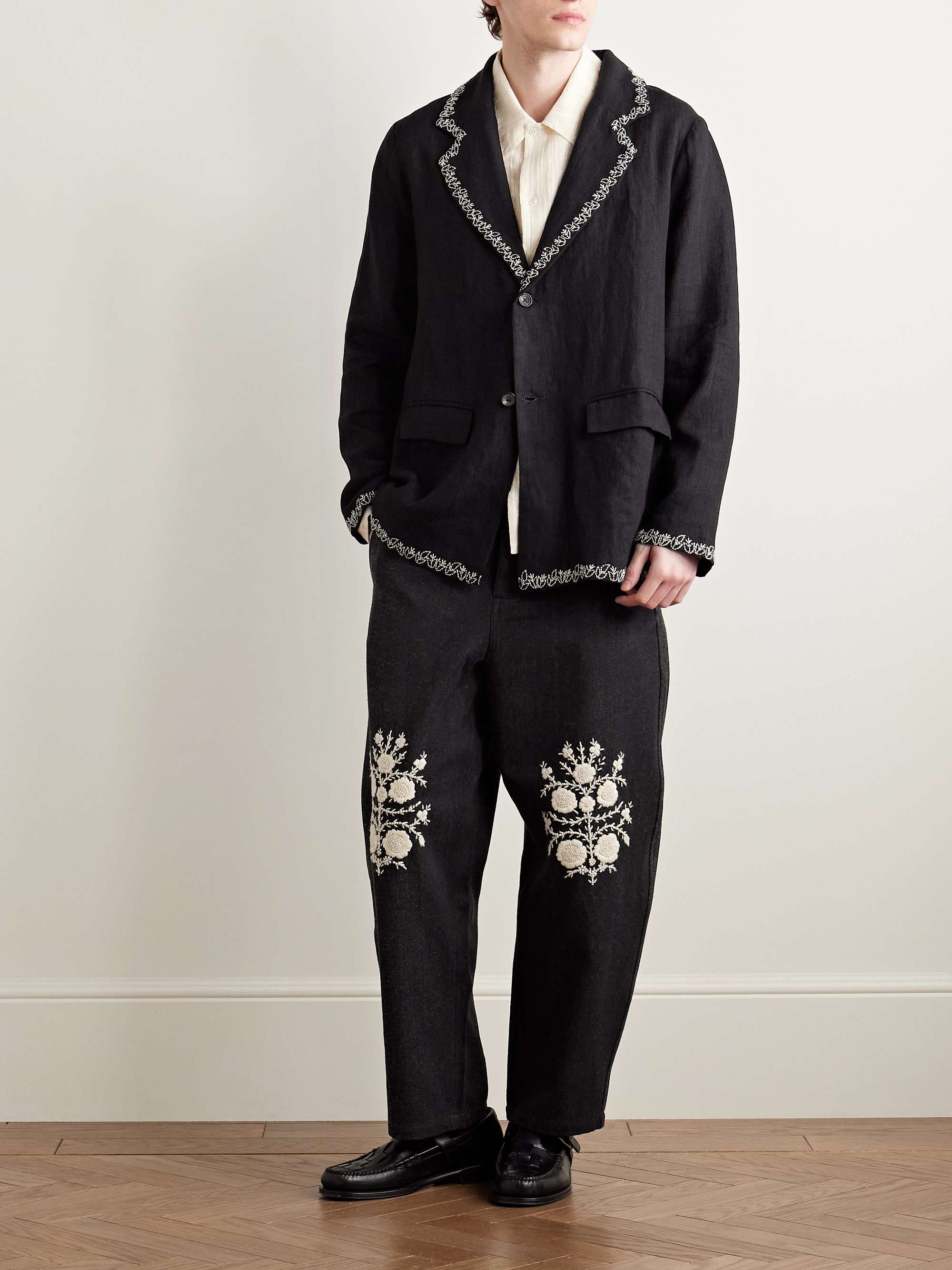 Unstructured Embroidered Linen Blazer view