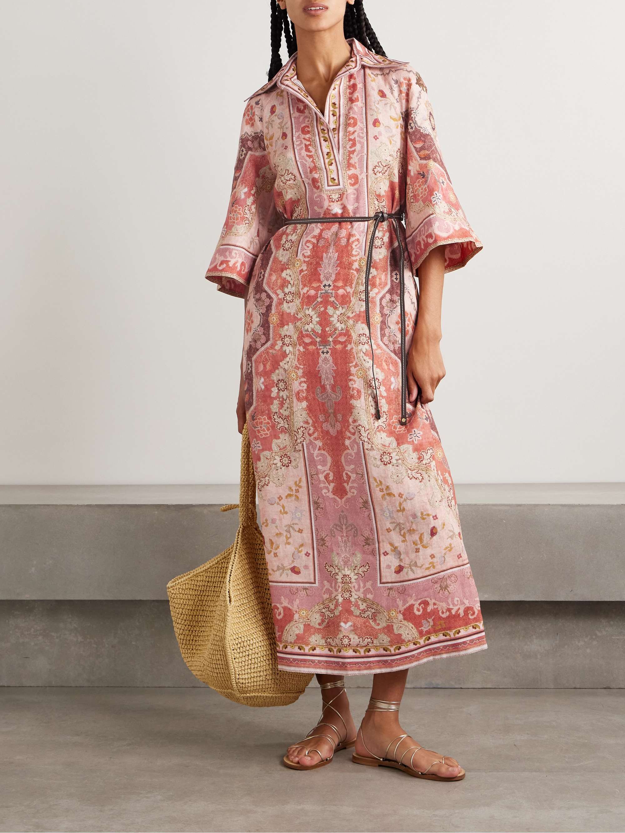 Wylie belted printed linen midi dress view