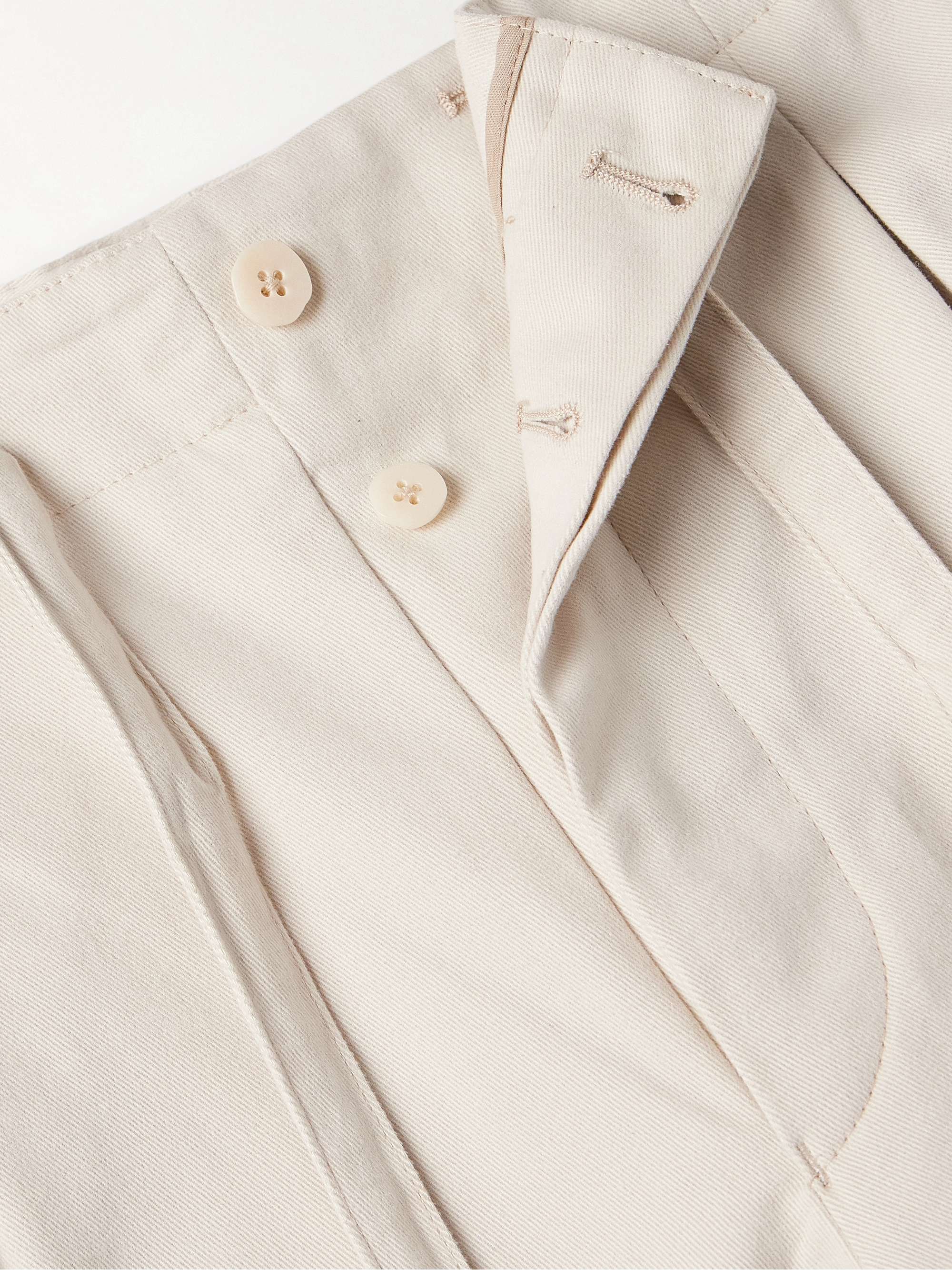 Straight-Leg Pleated Peached Cotton-Twill Drawstring Trousers view