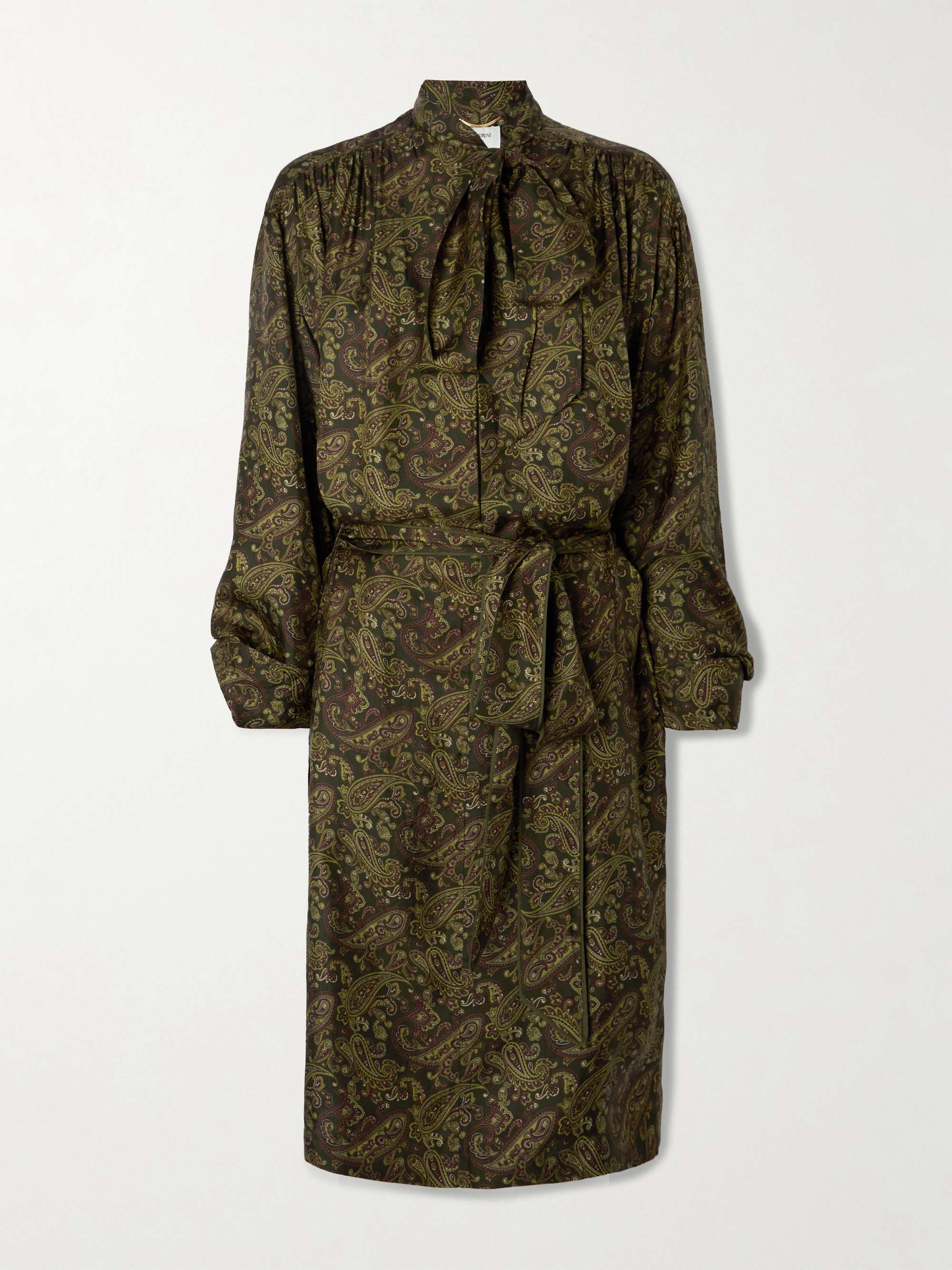 Pussy-bow belted paisley-print silk-twill mini dress view