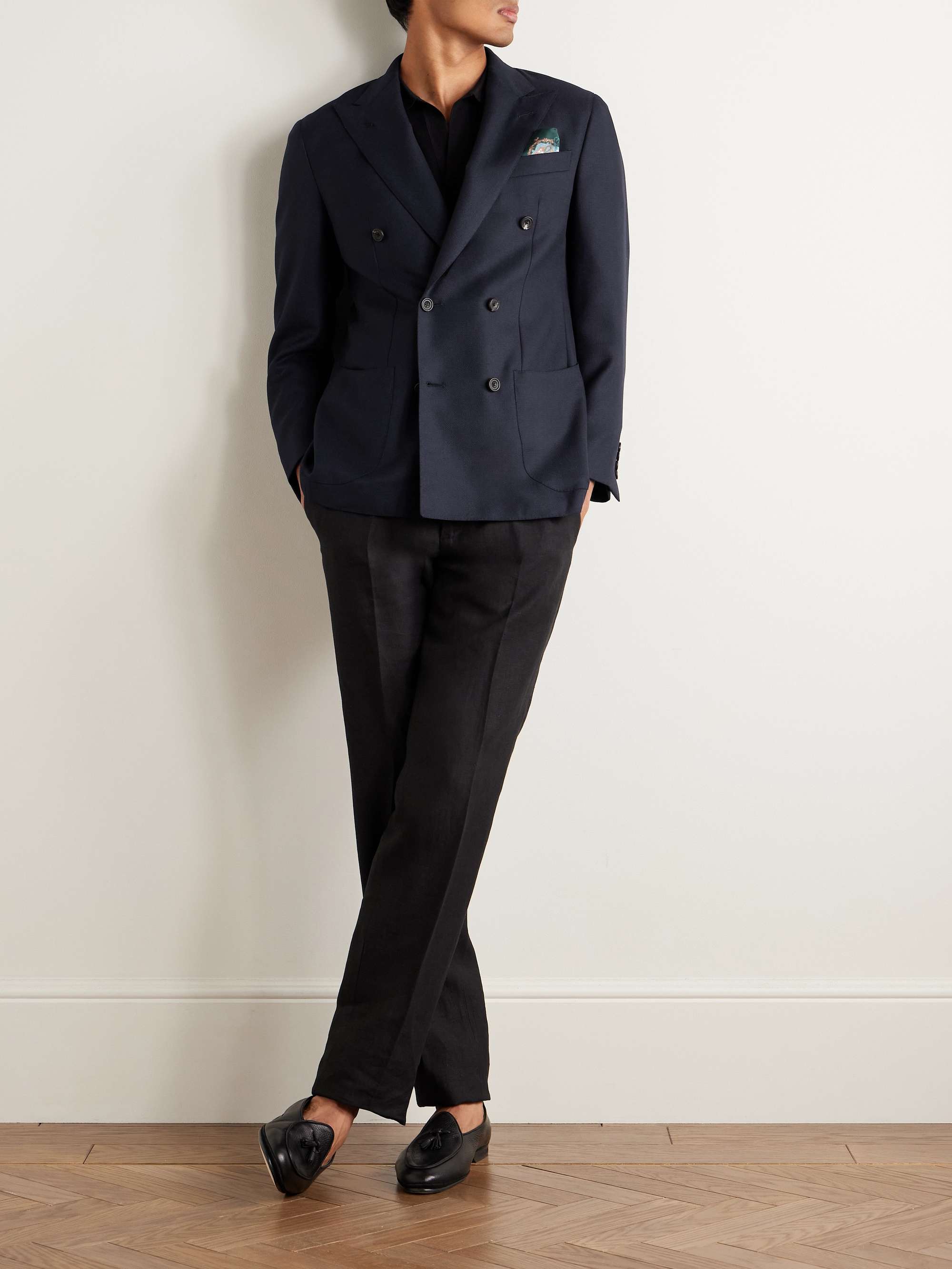 Slim-Fit Double-Breasted Wool-Hopsack Blazer view