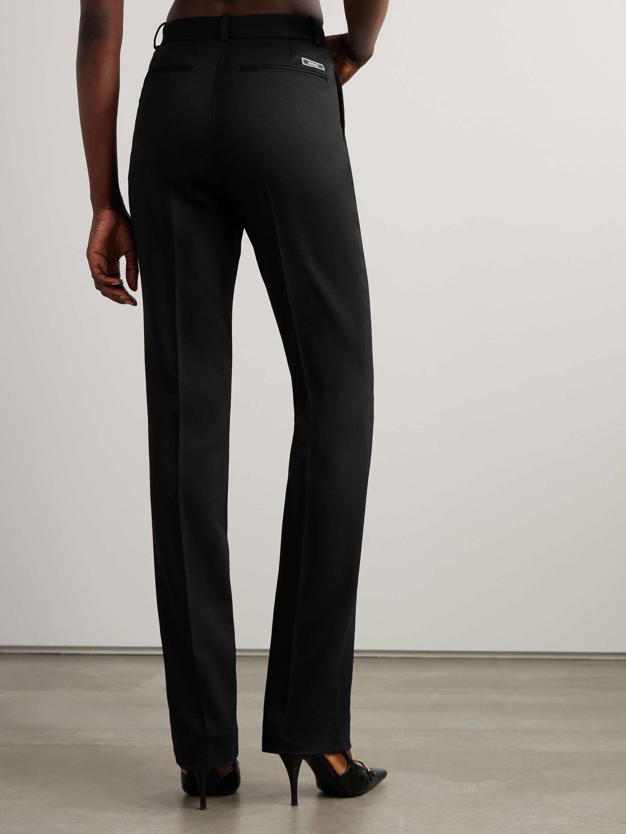 Embellished cutout wool-blend slim-leg pants view