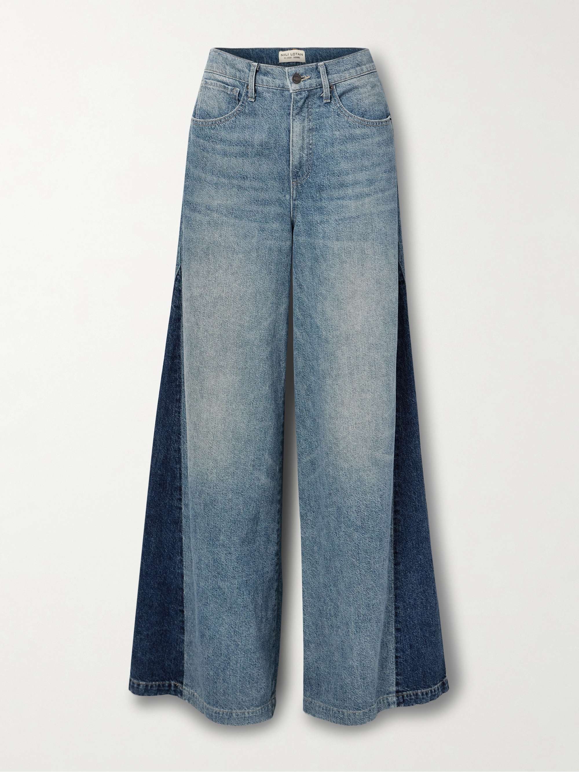 Ebony paneled two-tone high-rise wide-leg jeans view