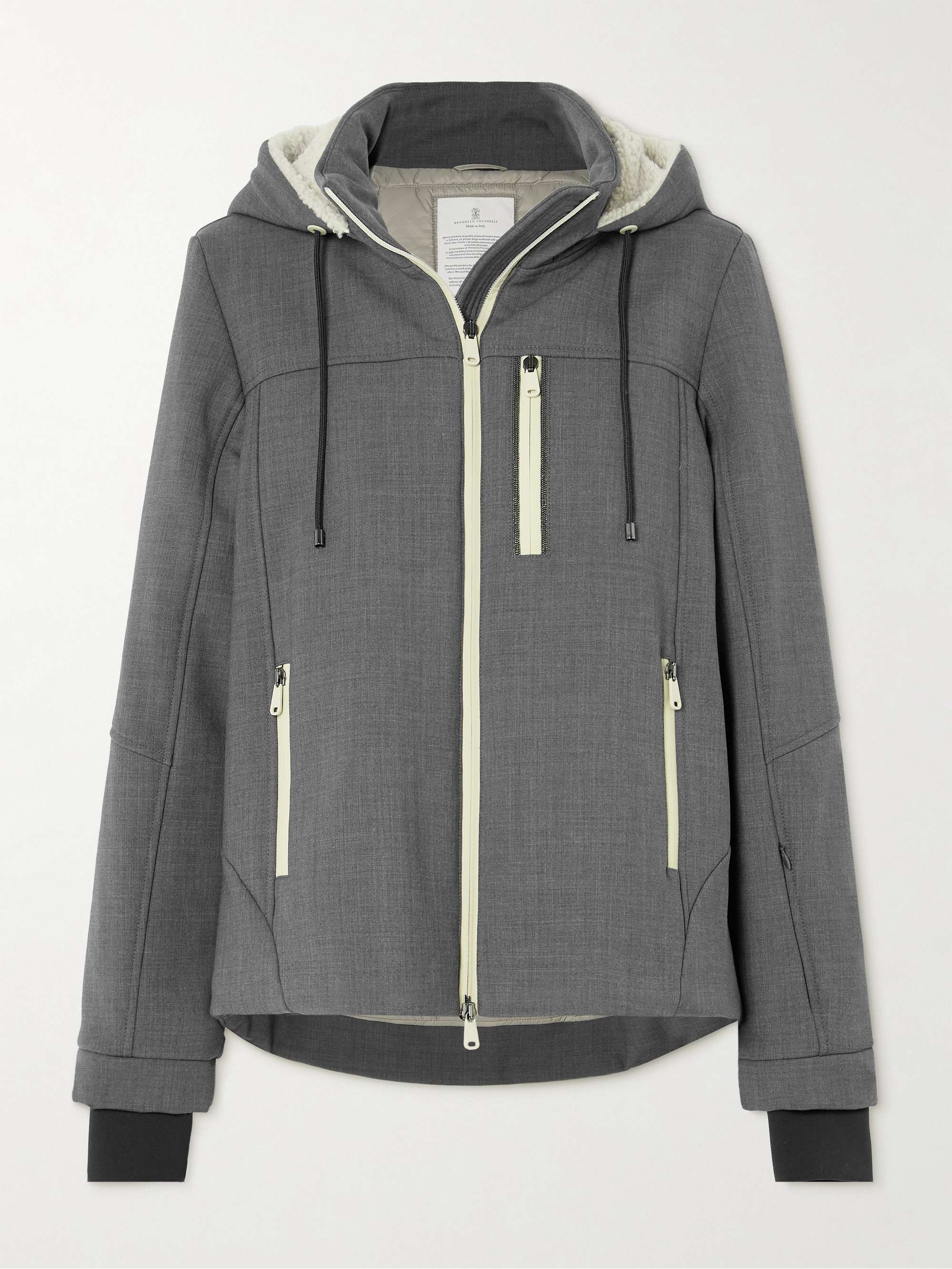 Shearling-trimmed wool-blend jacket view
